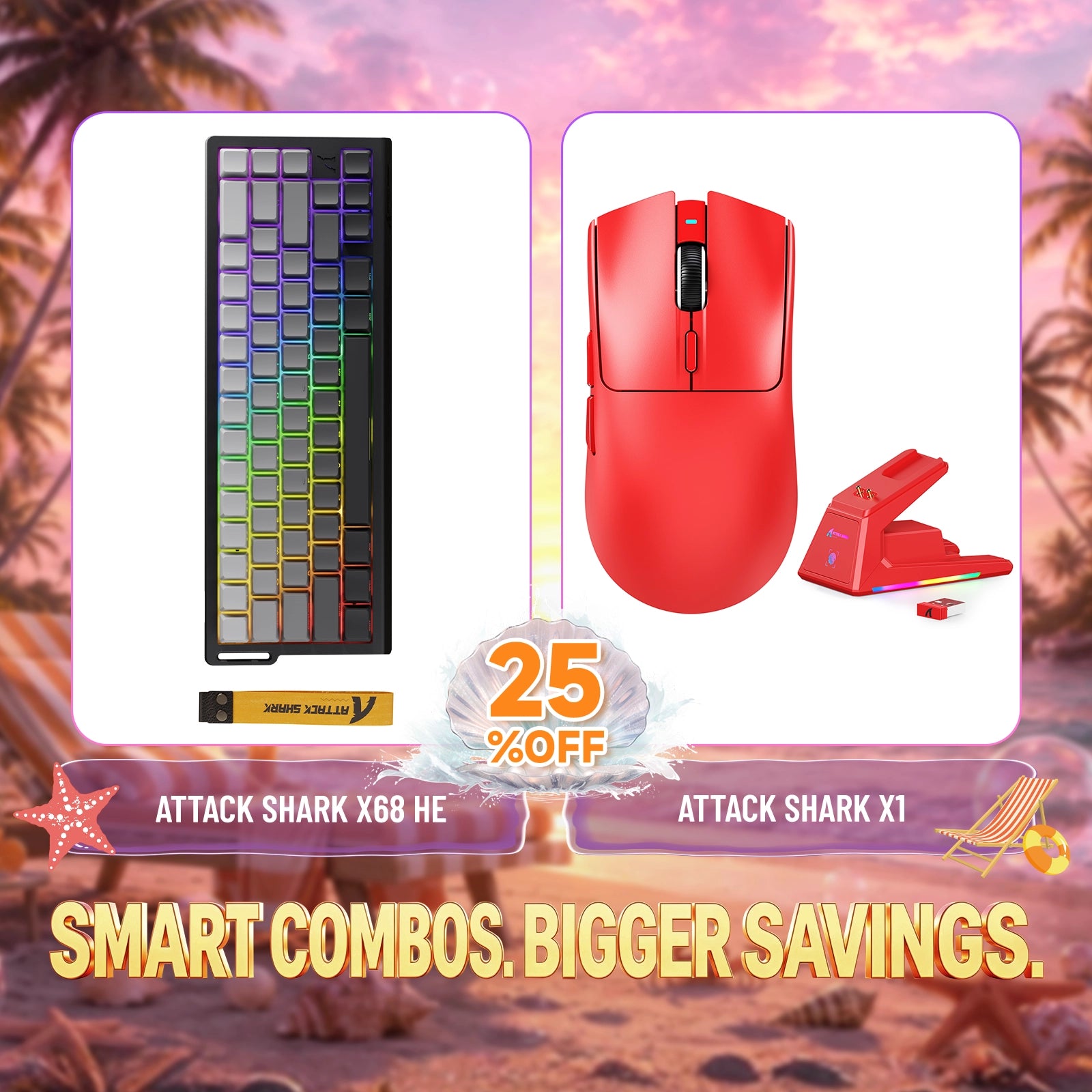 ATTACK SHARK X68HE ラピッドトリガーキーボード + X1 ワイヤレスゲーミングマウス バンドル