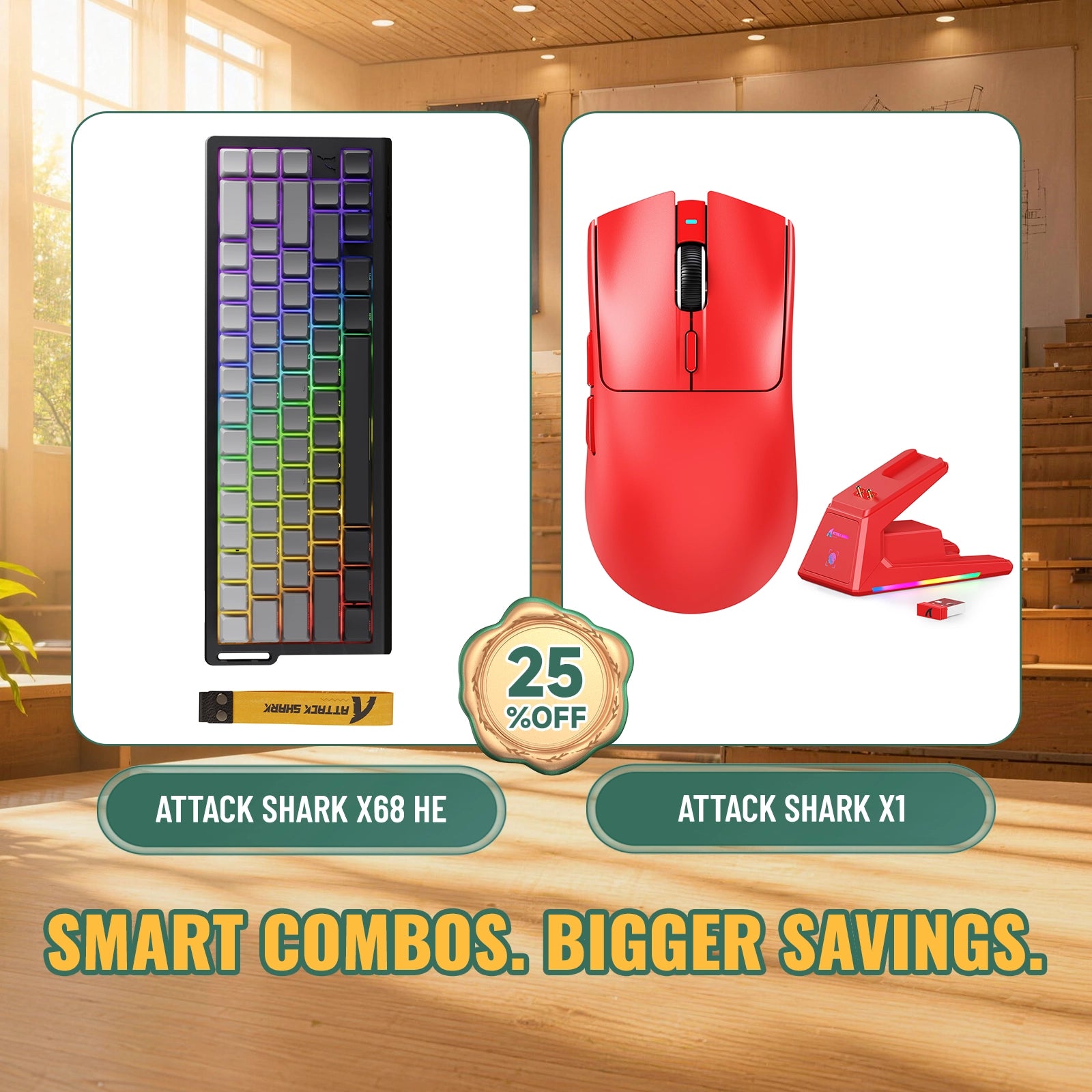 ATTACK SHARK X68HE ラピッドトリガーキーボード + X1 ワイヤレスゲーミングマウス バンドル
