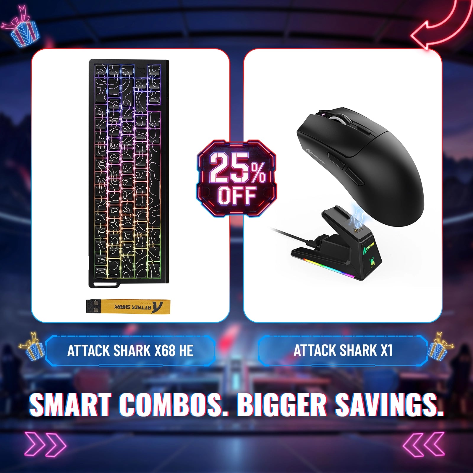 ATTACK SHARK X68HE ラピッドトリガーキーボード + X1 ワイヤレスゲーミングマウスバンドル