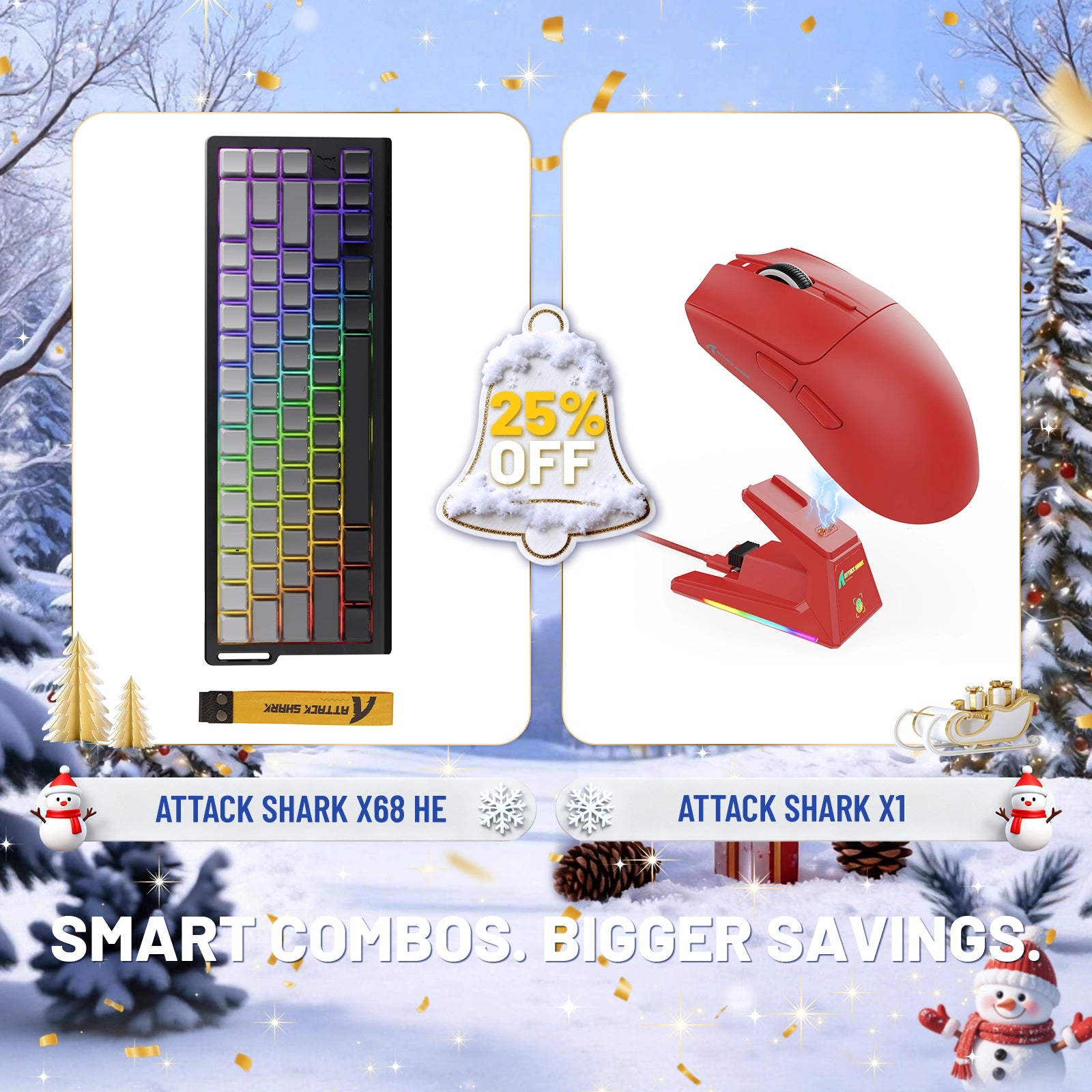 ATTACK SHARK X68HE ラピッドトリガーキーボード + X1 ワイヤレスゲーミングマウスバンドル