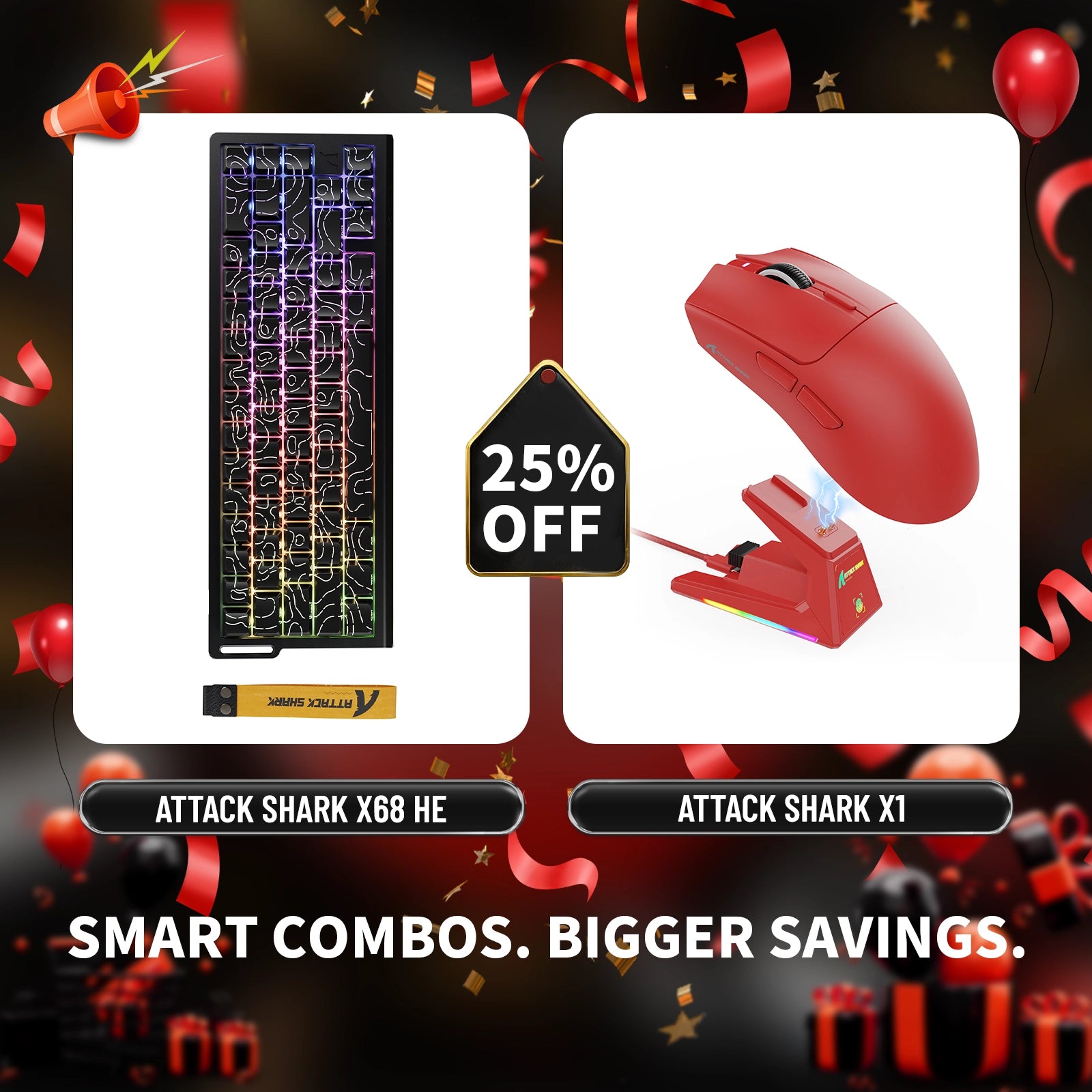 ATTACK SHARK X68HE ラピッドトリガーキーボード + X1 ワイヤレスゲーミングマウスバンドル