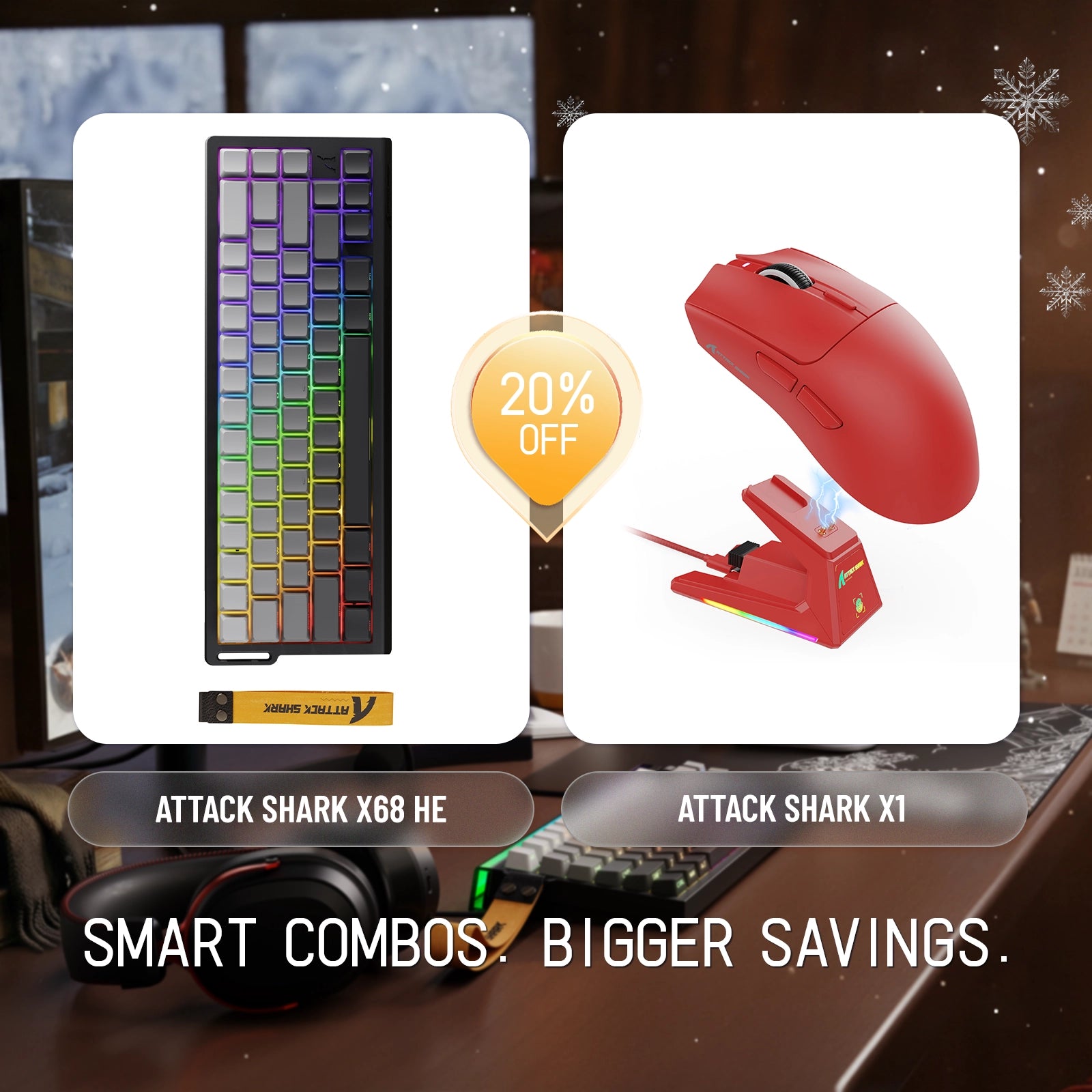 ATTACK SHARK X68HE ラピッドトリガーキーボード + X1 ワイヤレスゲーミングマウスバンドル