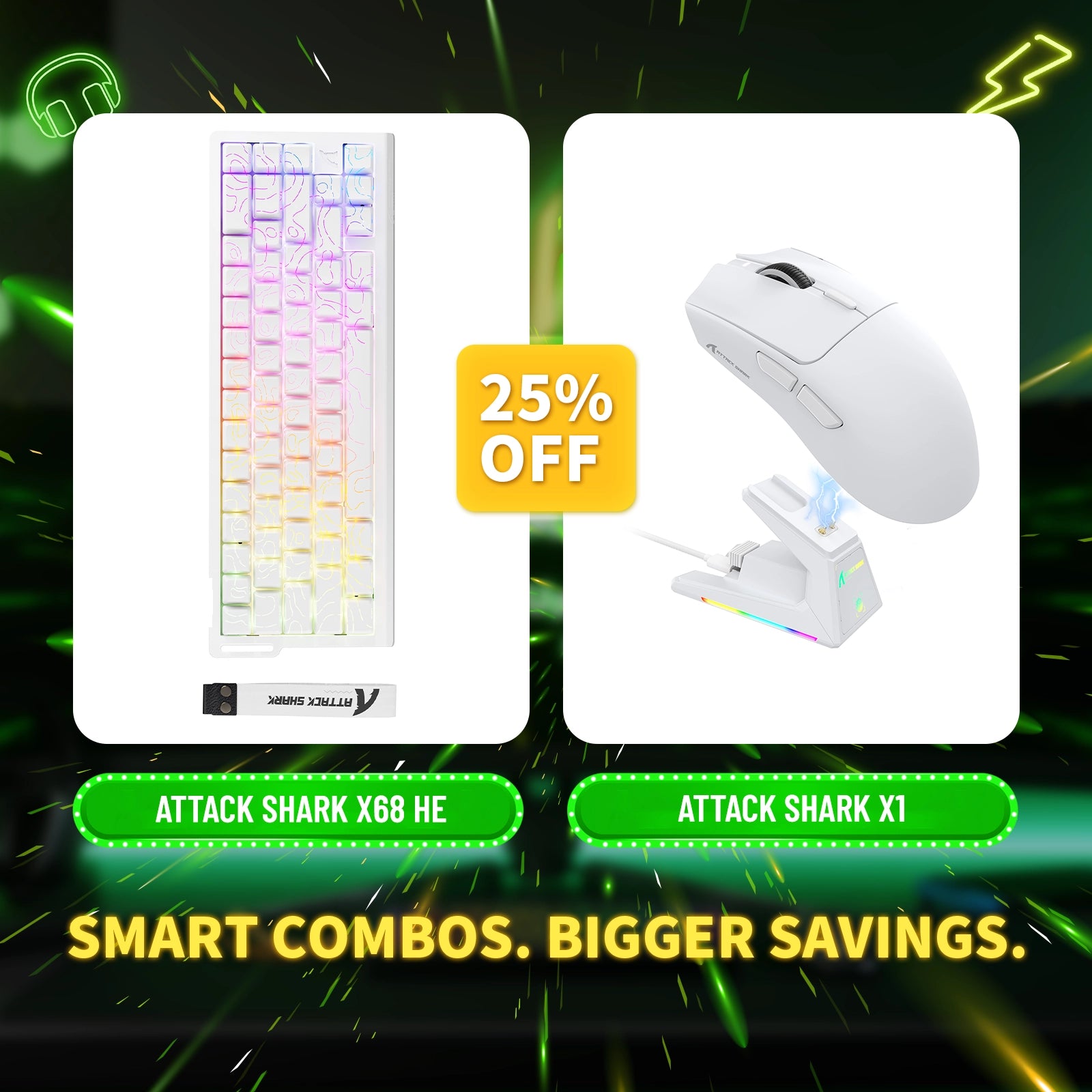 ATTACK SHARK X68HE ラピッドトリガーキーボード + X1 ワイヤレスゲーミングマウスバンドル