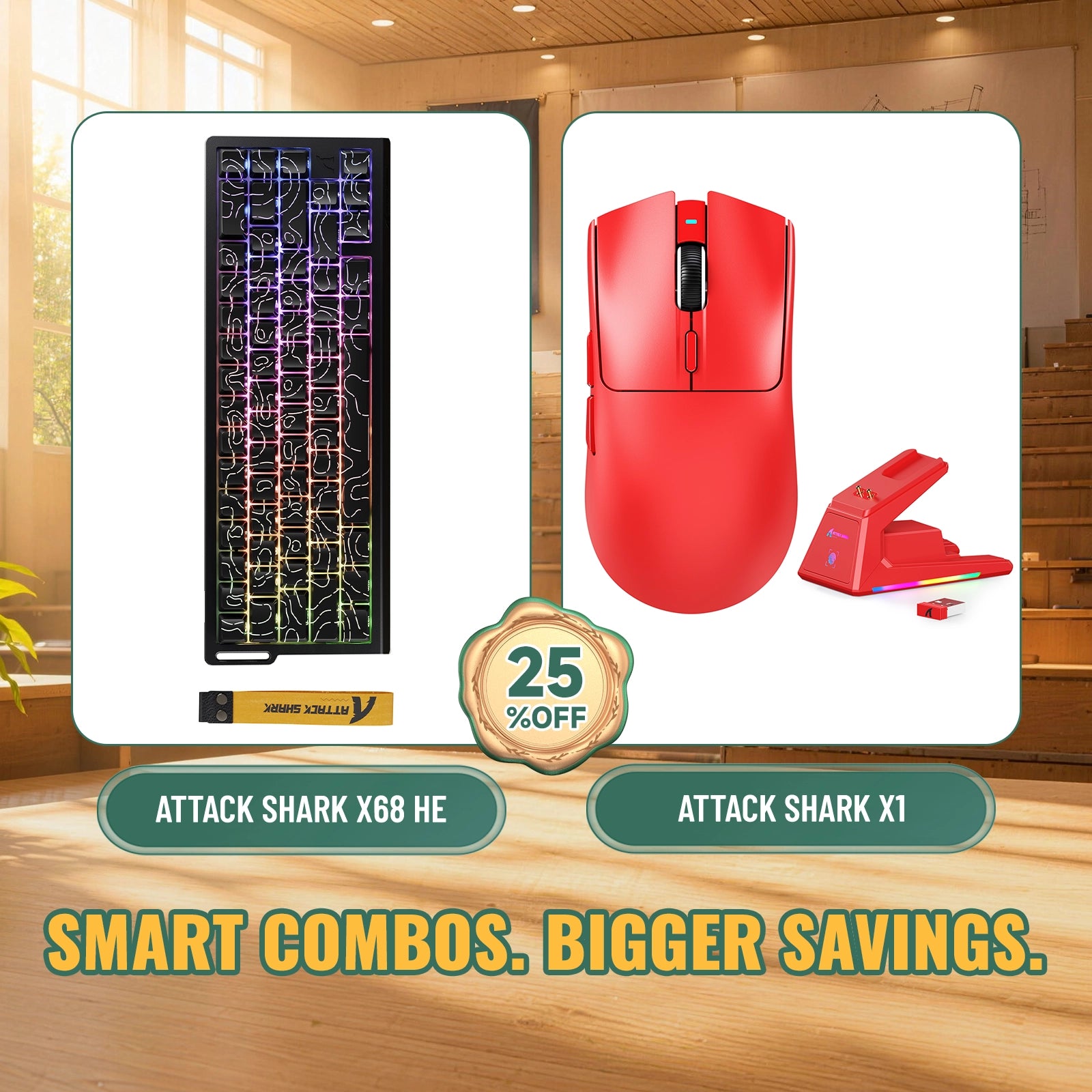 ATTACK SHARK X68HE ラピッドトリガーキーボード + X1 ワイヤレスゲーミングマウス バンドル