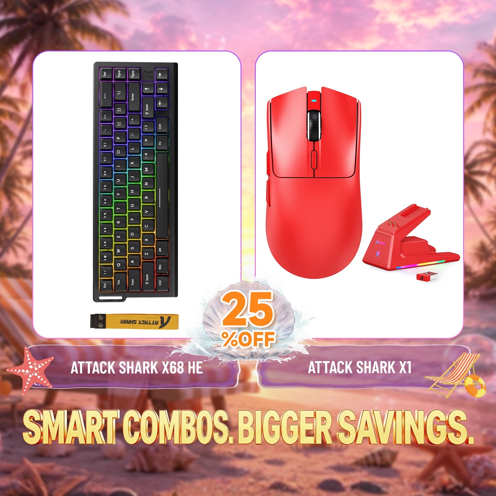 ATTACK SHARK X68HE ラピッドトリガーキーボード + X1 ワイヤレスゲーミングマウス バンドル