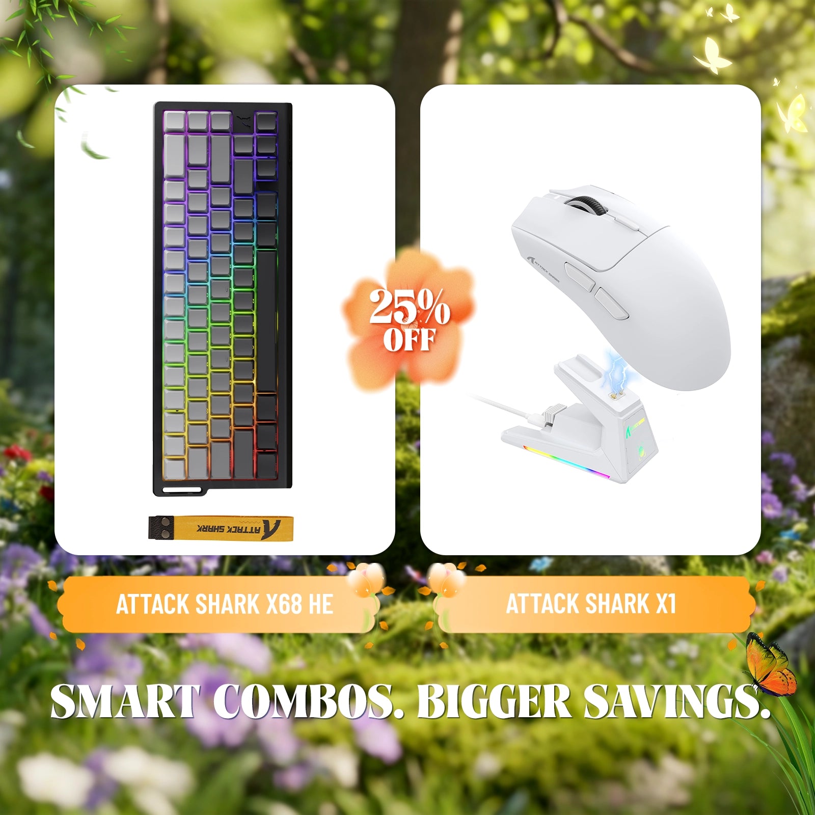 ATTACK SHARK X68HE ラピッドトリガーキーボード + X1 ワイヤレスゲーミングマウスバンドル