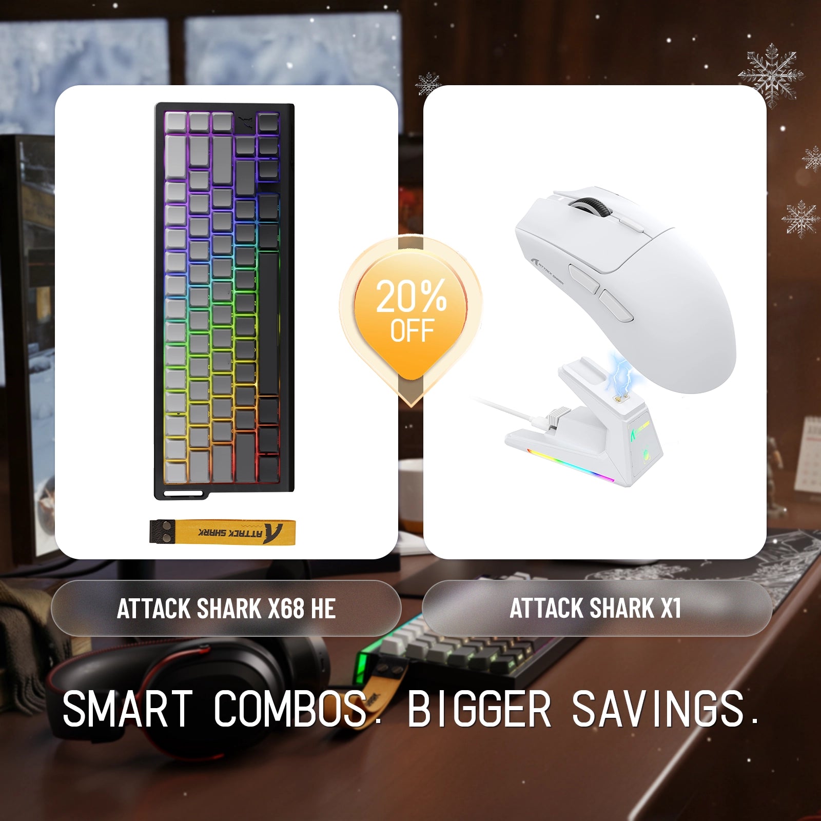 ATTACK SHARK X68HE ラピッドトリガーキーボード + X1 ワイヤレスゲーミングマウスバンドル