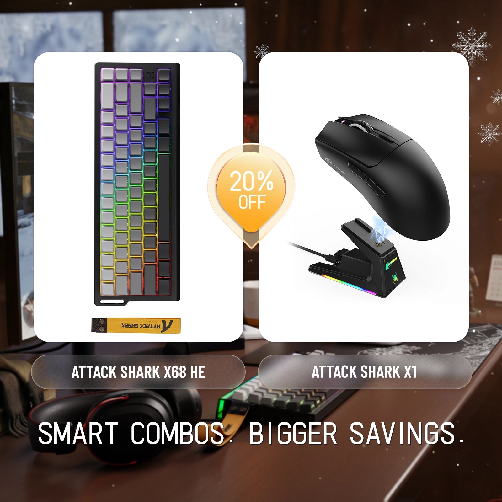 ATTACK SHARK X68HE ラピッドトリガーキーボード + X1 ワイヤレスゲーミングマウスバンドル