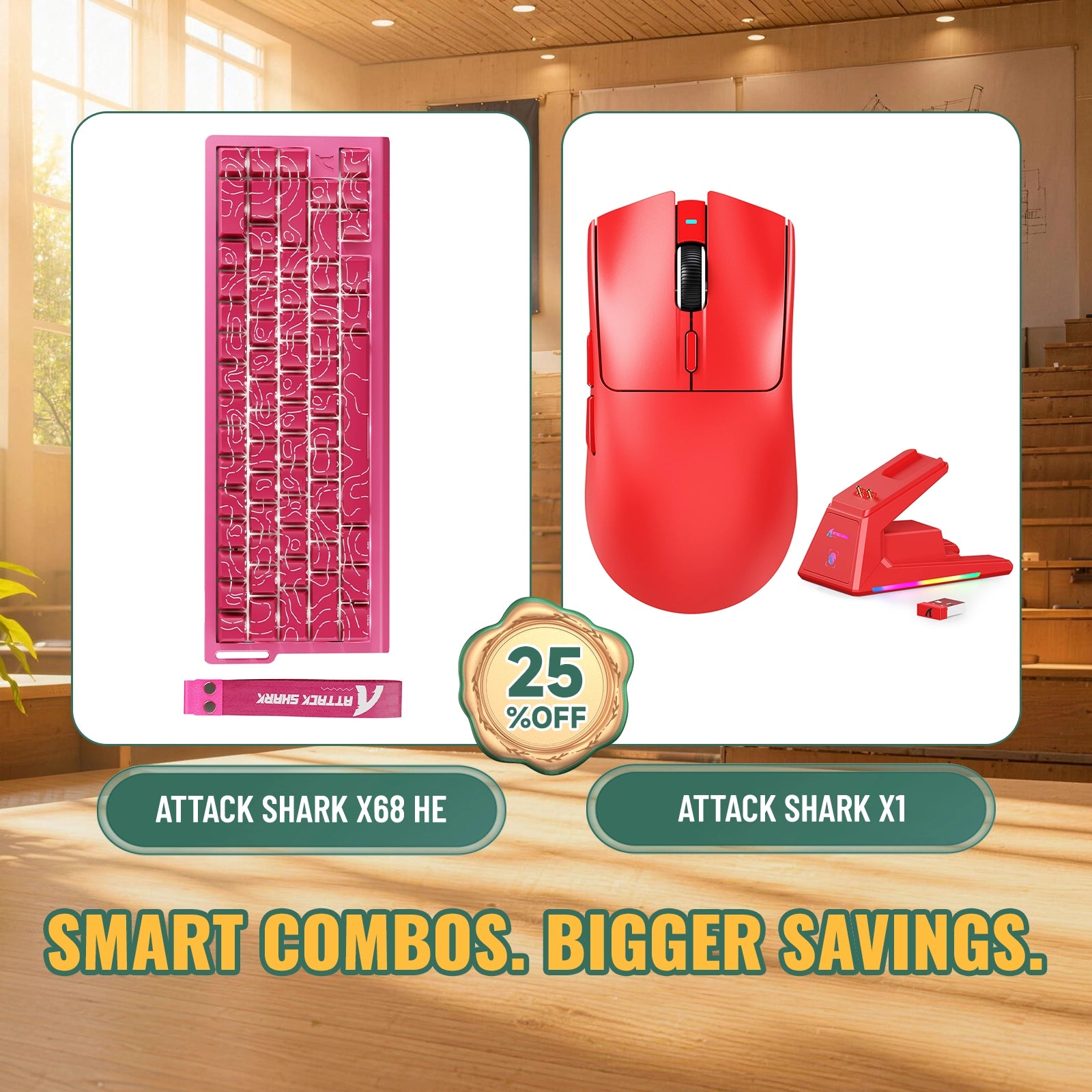 ATTACK SHARK X68HE ラピッドトリガーキーボード + X1 ワイヤレスゲーミングマウス バンドル