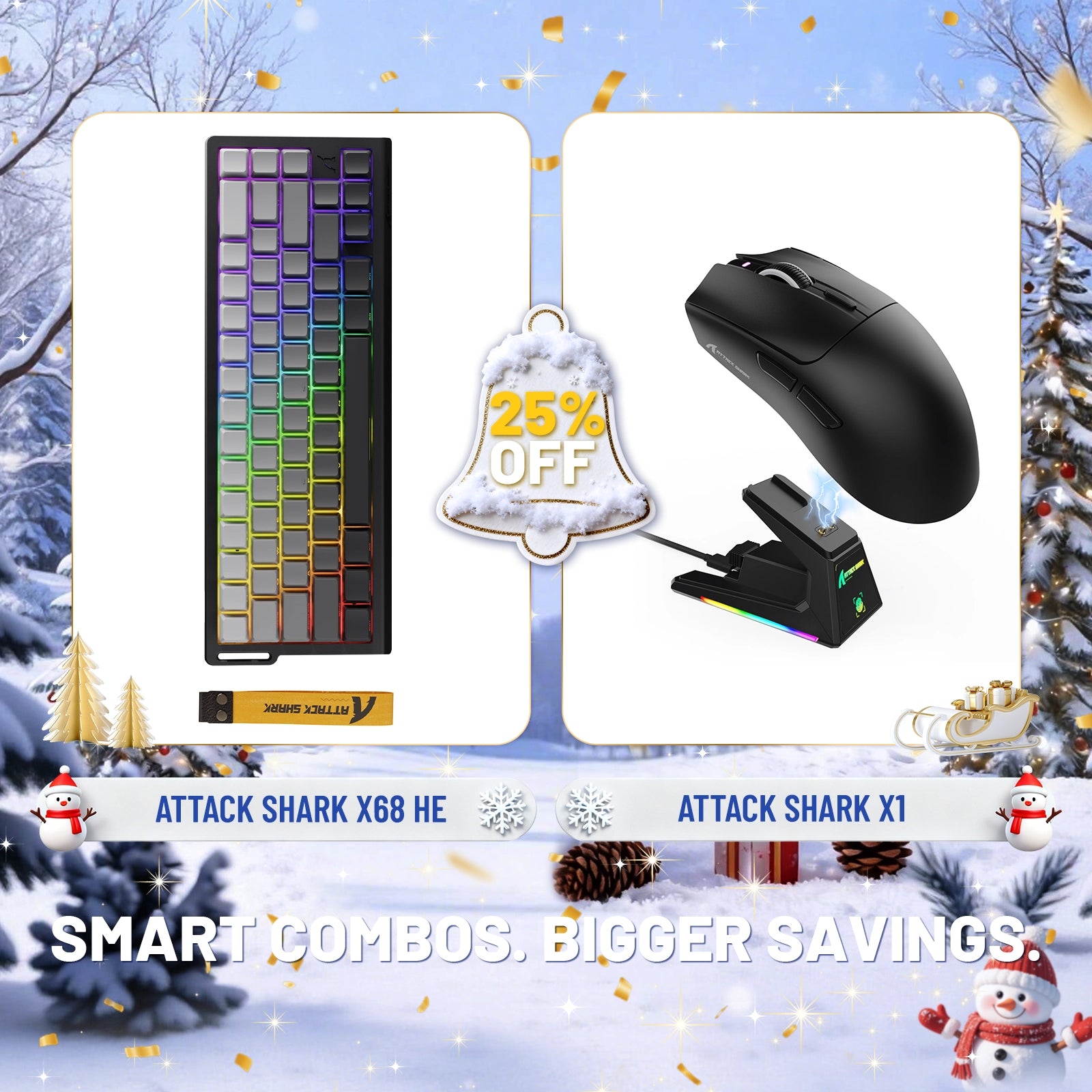 ATTACK SHARK X68HE ラピッドトリガーキーボード + X1 ワイヤレスゲーミングマウスバンドル