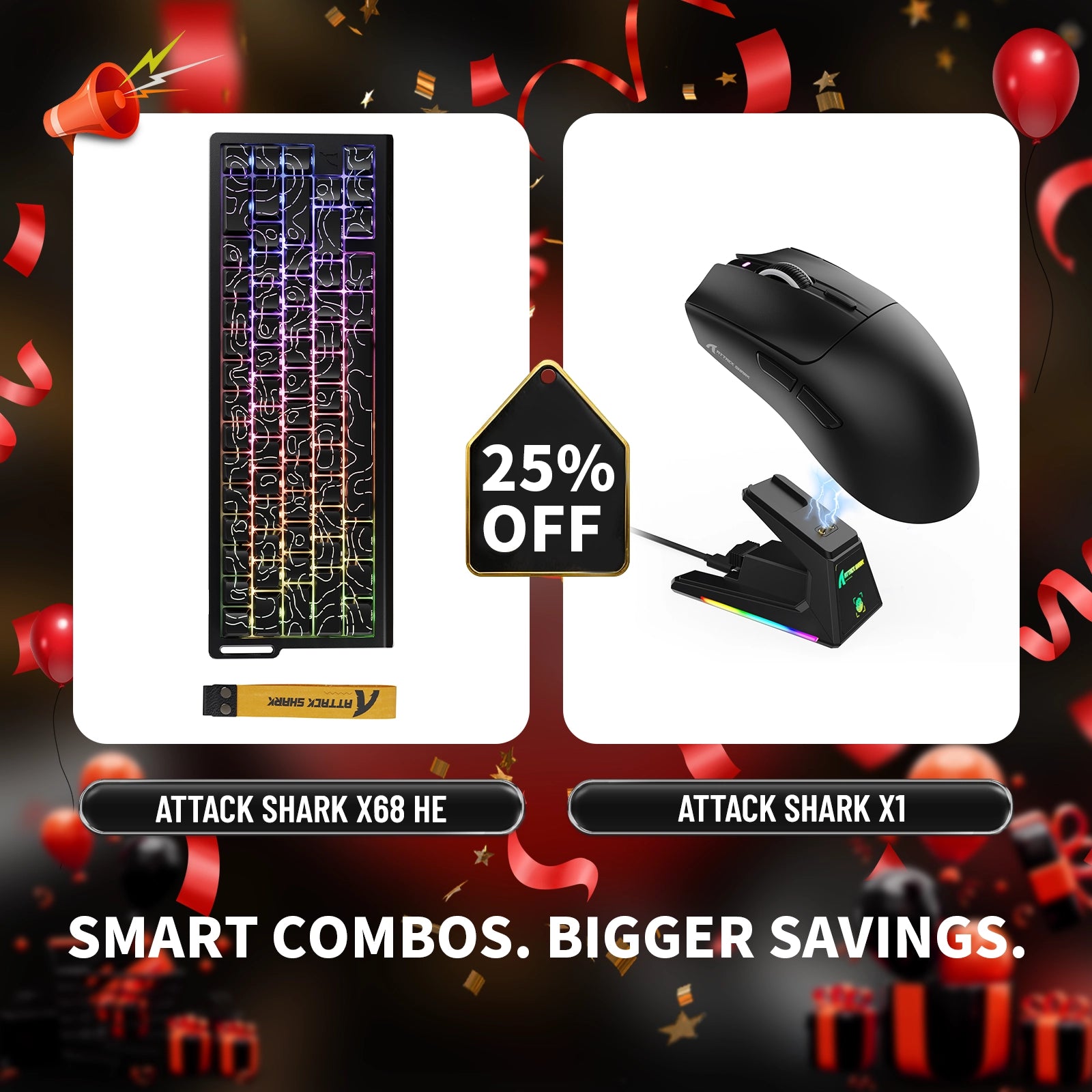 ATTACK SHARK X68HE ラピッドトリガーキーボード + X1 ワイヤレスゲーミングマウスバンドル