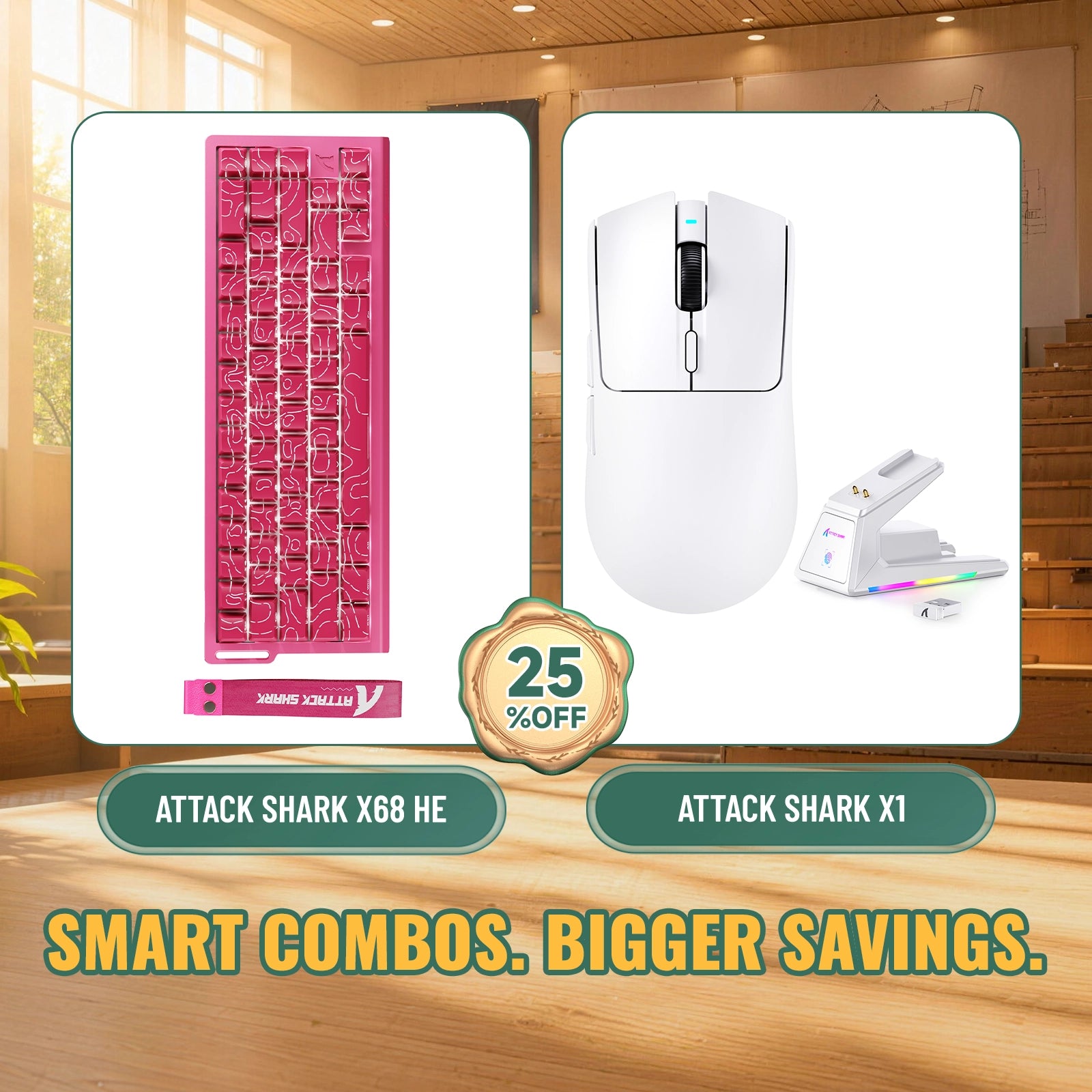 ATTACK SHARK X68HE ラピッドトリガーキーボード + X1 ワイヤレスゲーミングマウス バンドル