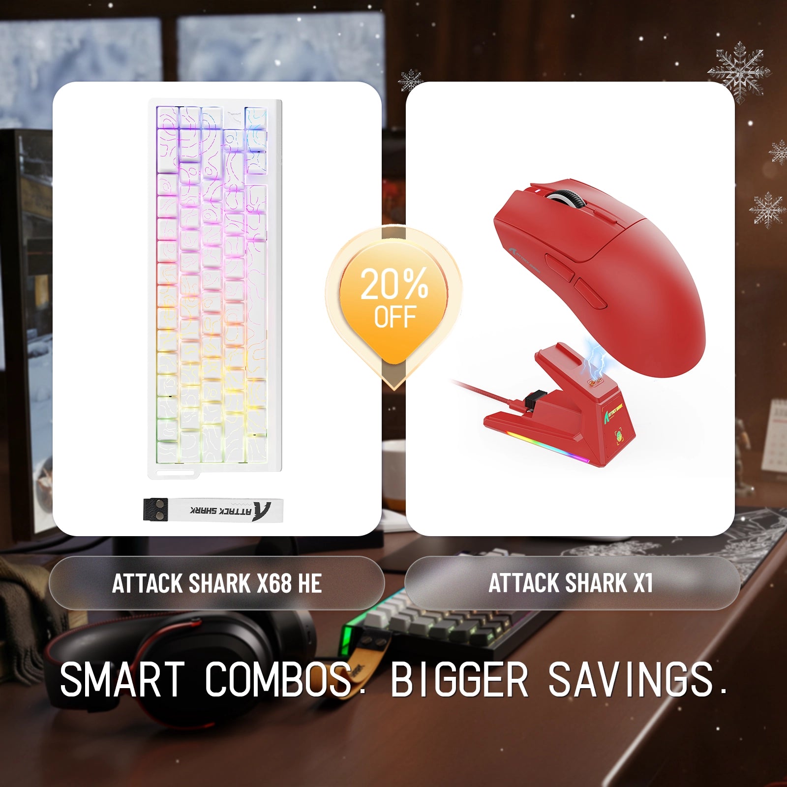 ATTACK SHARK X68HE ラピッドトリガーキーボード + X1 ワイヤレスゲーミングマウスバンドル