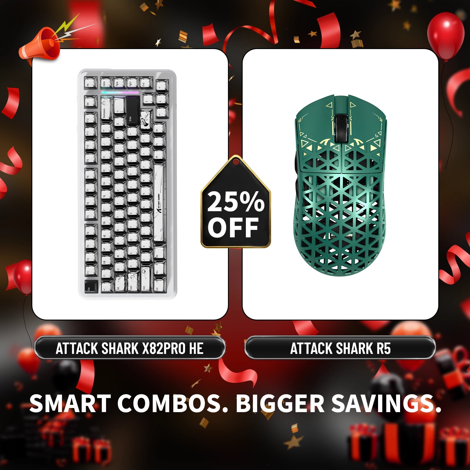 ATTACK SHARK X82PRO HE ラピッドトリガーキーボード + R5 カーボンファイバーワイヤレスゲーミングマウスバンドル