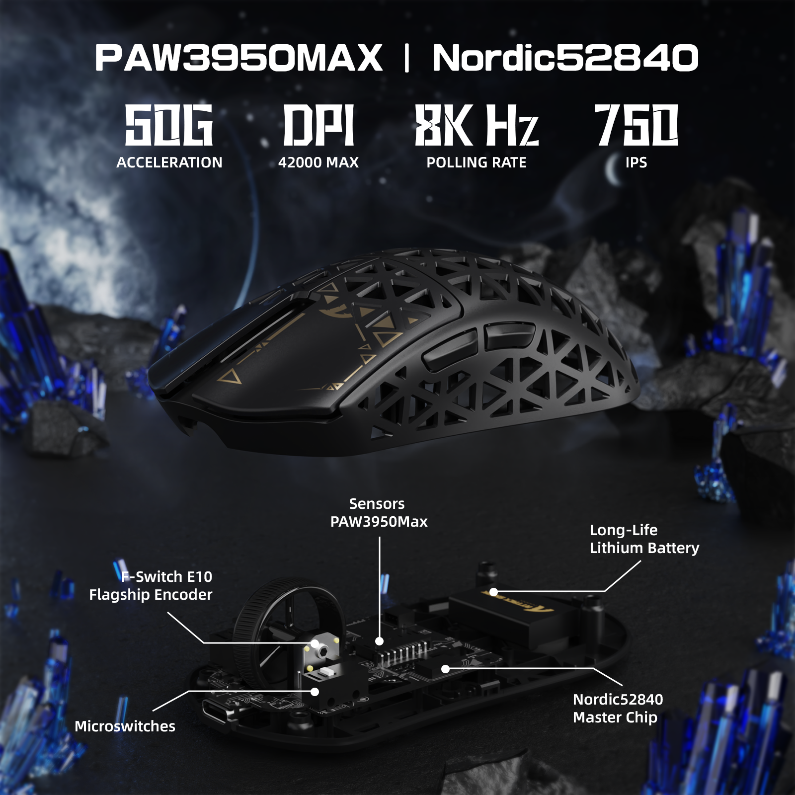 ATTACK SHARK R5 ウルトラカーボンファイバーワイヤレス 8K PAW3950MAX ゲーミングマウス