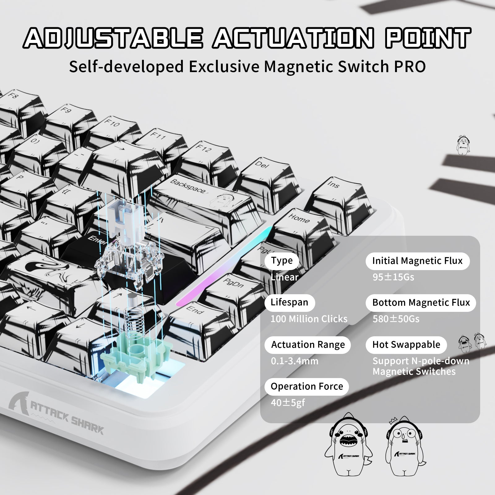 ATTACK SHARK X82PRO HE ワイヤレス ラピッドトリガー ゲーミングキーボード マグネティックスイッチ