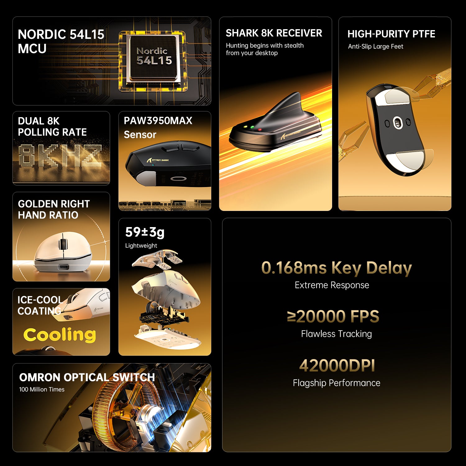 ATTACK SHARK V8 Ultra-Light Ergonomic Wireless Gaming Mouse