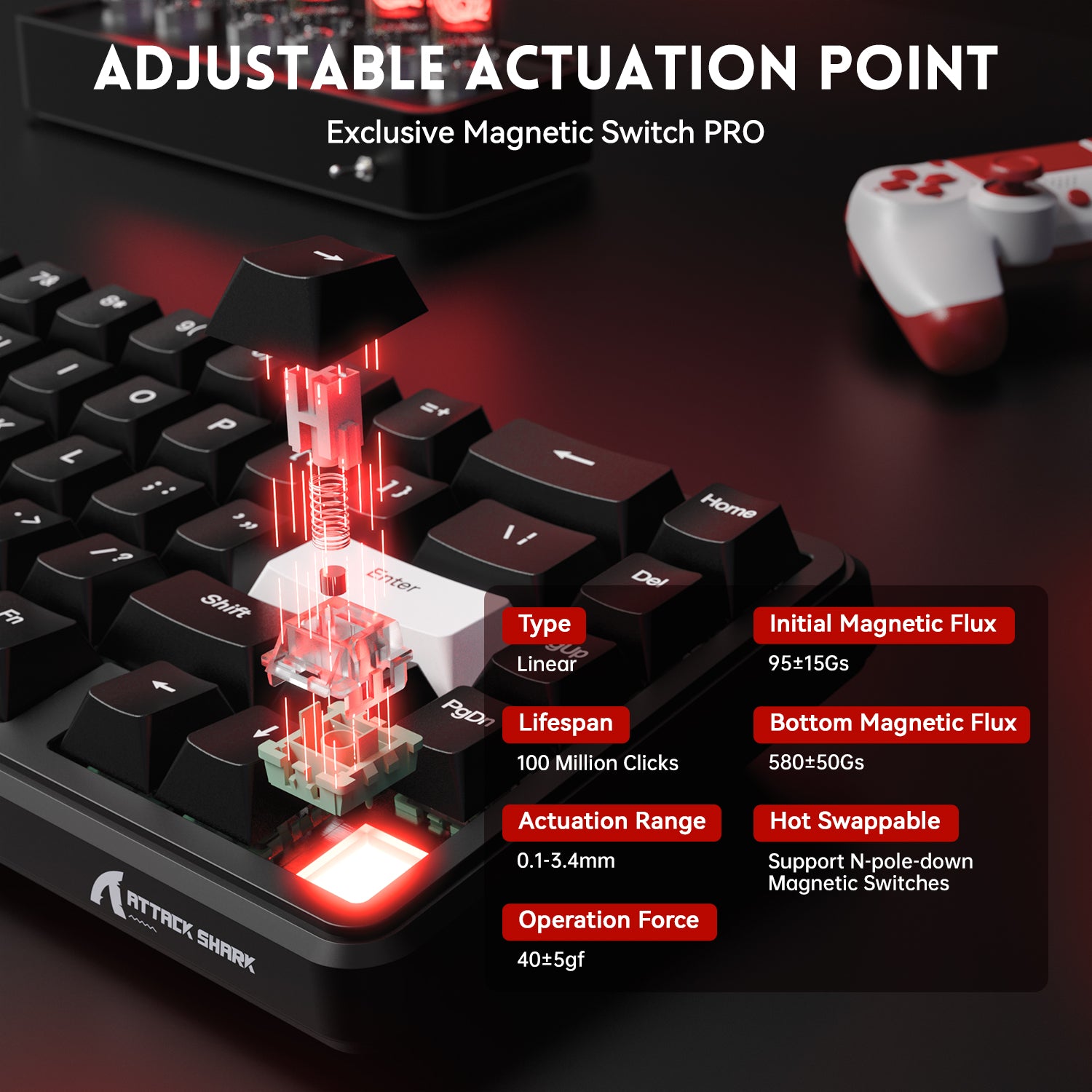 ATTACK SHARK X65 HE Magnetic Switch Rapid Trigger Keyboard With 8Khz Coiled Cable