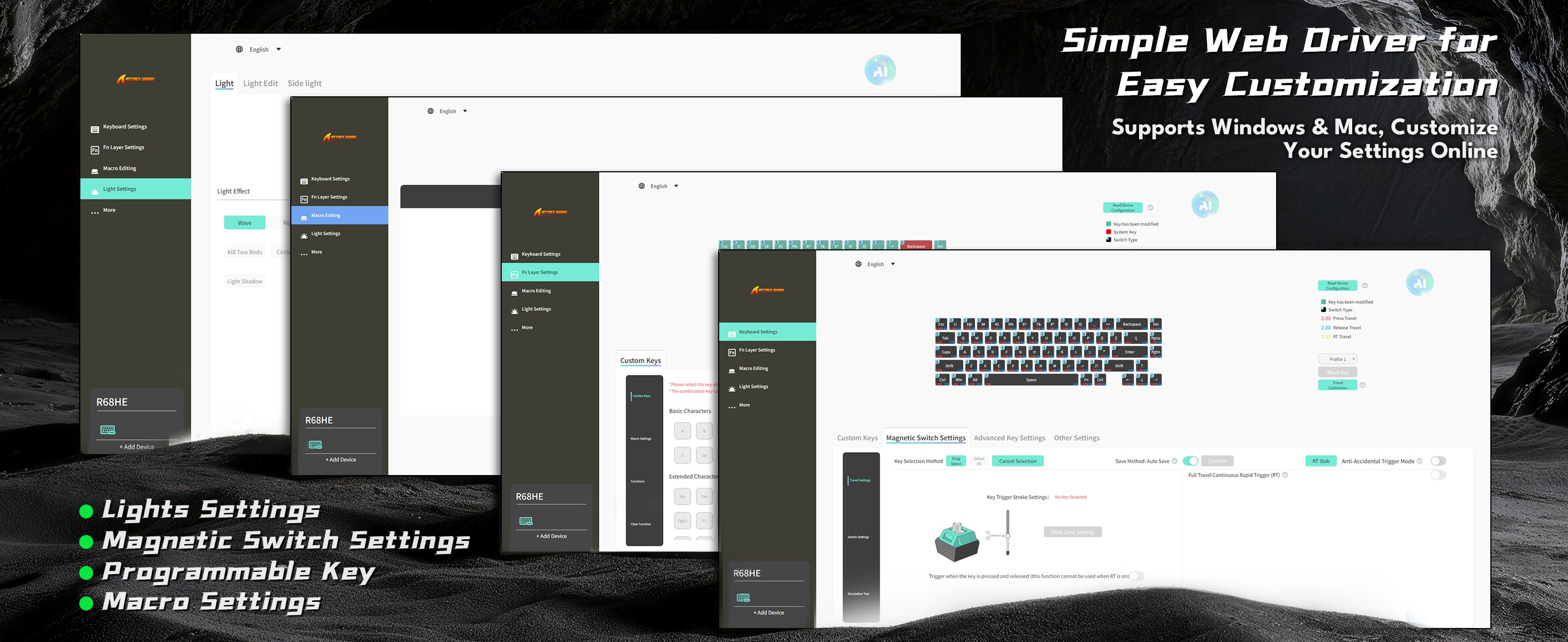 ATTACK SHARK R68 HE カーボンファイバー有線ラピッドトリガーマグネティックスイッチキーボード（C01 Ultra RGBコイルケーブル付属）