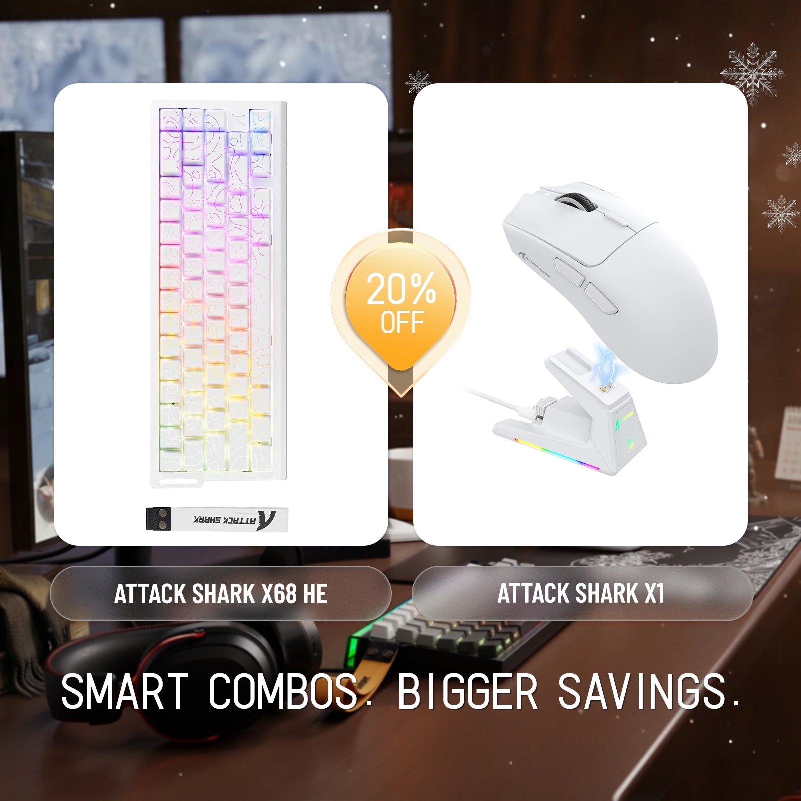ATTACK SHARK X68HE ラピッドトリガーキーボード + X1 ワイヤレスゲーミングマウスバンドル