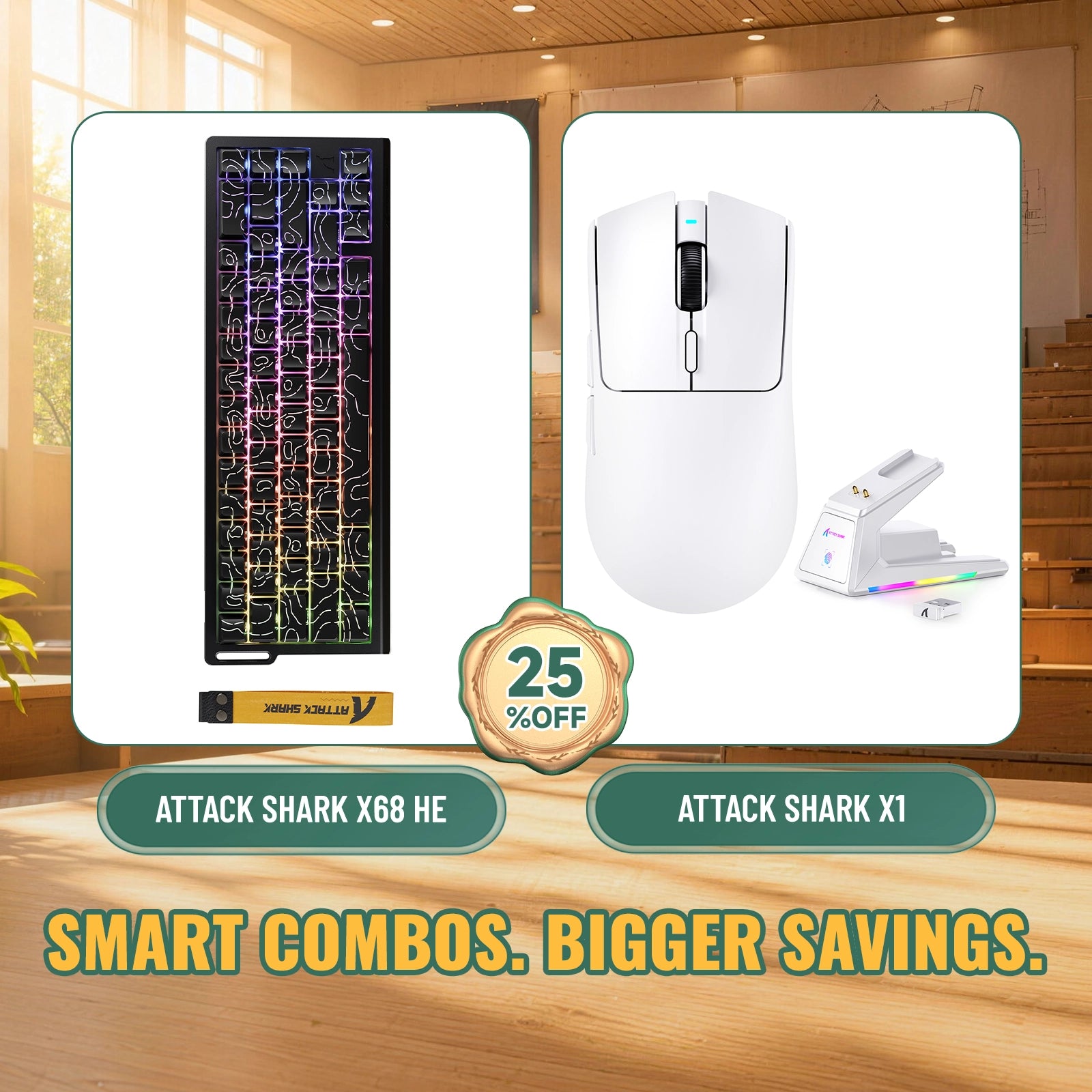 ATTACK SHARK X68HE ラピッドトリガーキーボード + X1 ワイヤレスゲーミングマウス バンドル