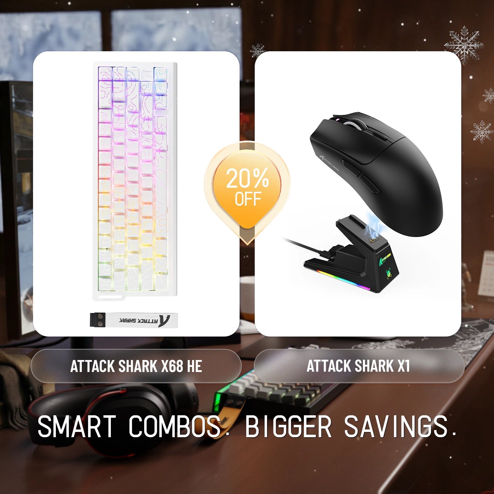 ATTACK SHARK X68HE ラピッドトリガーキーボード + X1 ワイヤレスゲーミングマウスバンドル