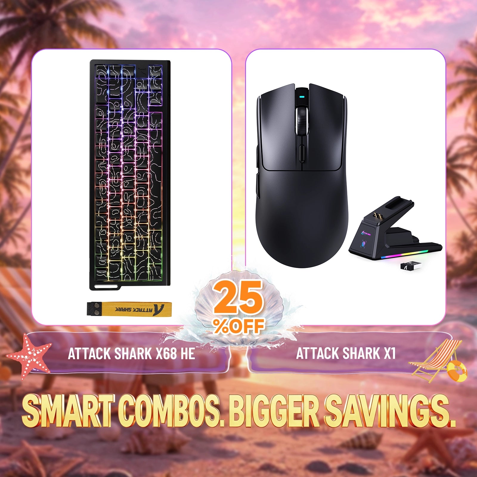 ATTACK SHARK X68HE ラピッドトリガーキーボード + X1 ワイヤレスゲーミングマウス バンドル