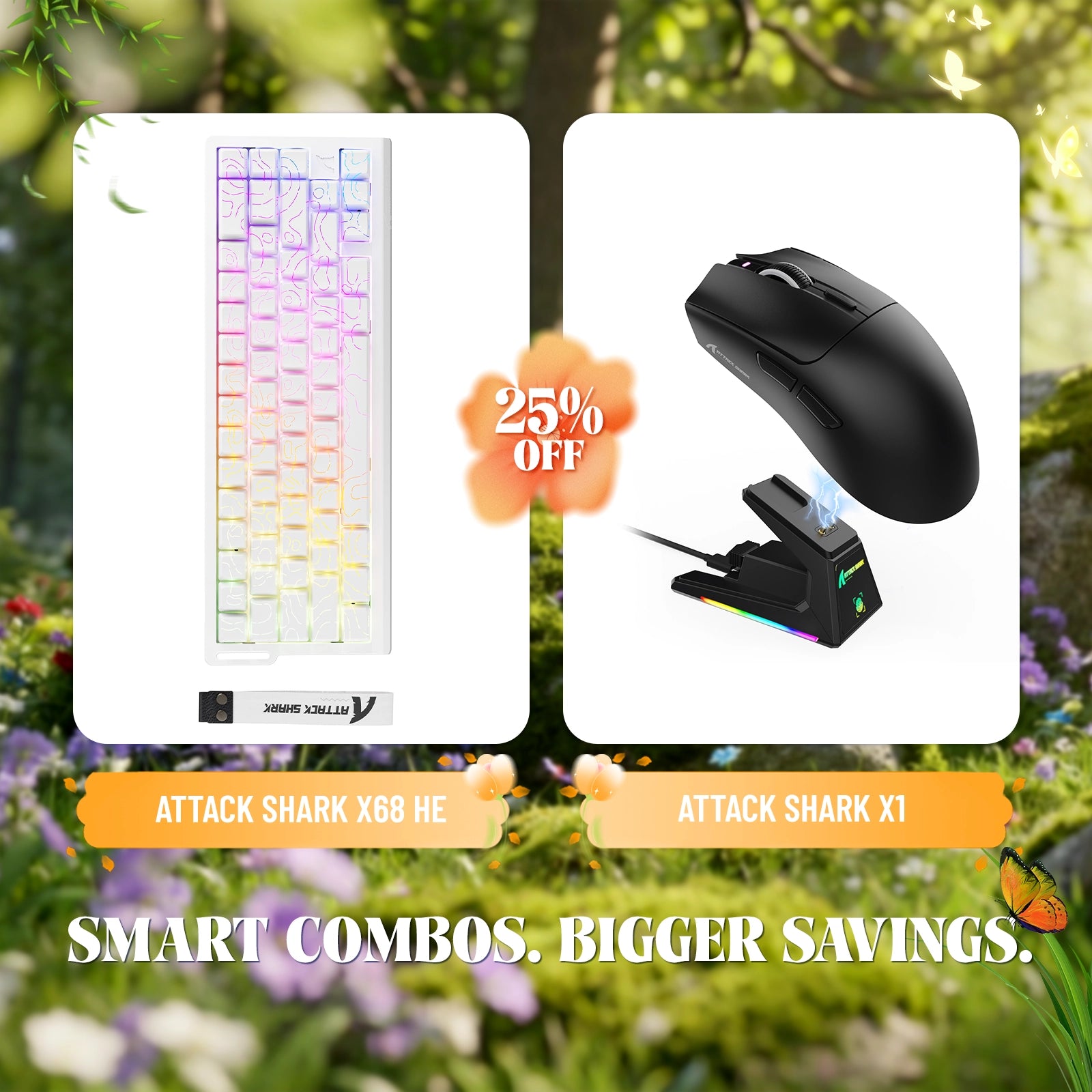 ATTACK SHARK X68HE ラピッドトリガーキーボード + X1 ワイヤレスゲーミングマウスバンドル