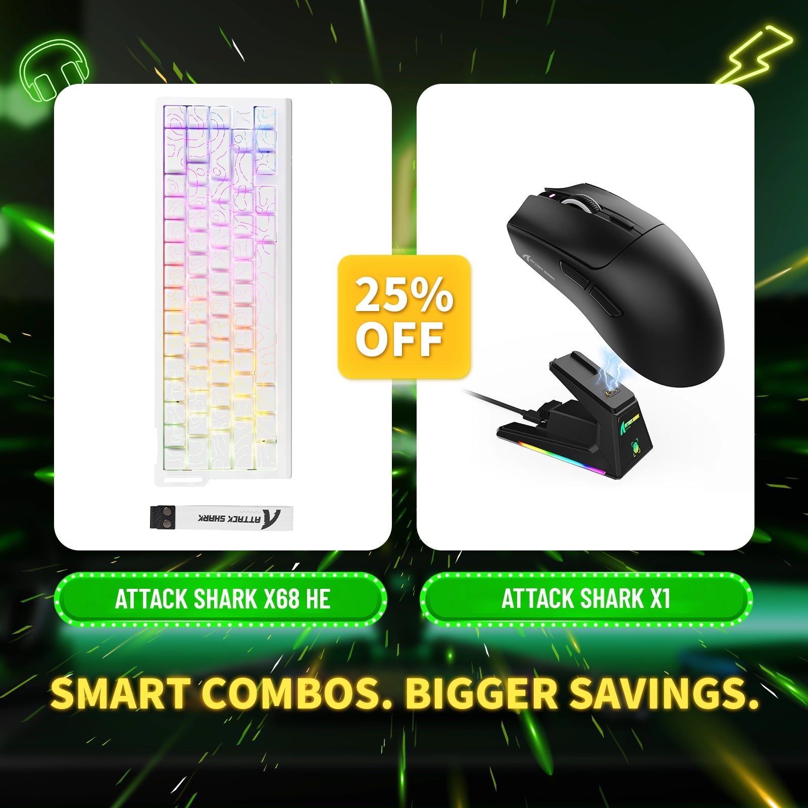 ATTACK SHARK X68HE ラピッドトリガーキーボード + X1 ワイヤレスゲーミングマウスバンドル