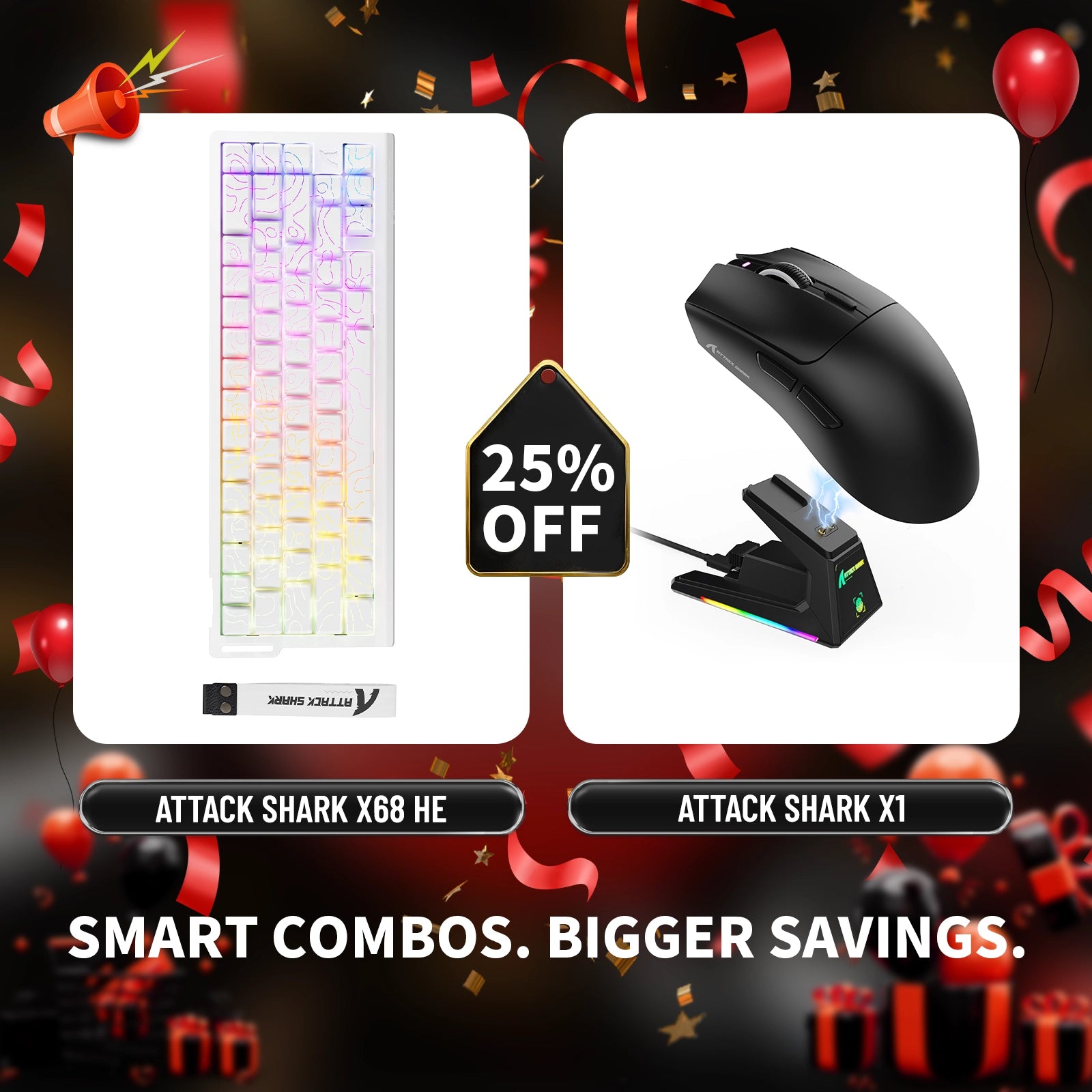 ATTACK SHARK X68HE ラピッドトリガーキーボード + X1 ワイヤレスゲーミングマウスバンドル