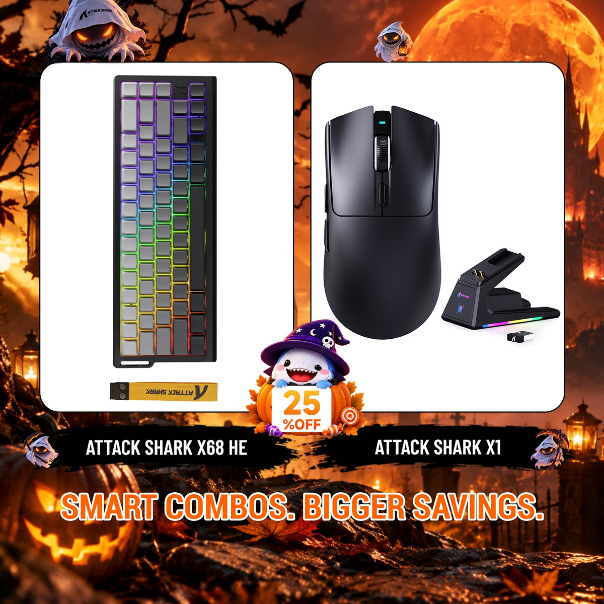ATTACK SHARK X68HE ラピッドトリガーキーボード + X1 ワイヤレスゲーミングマウス バンドル