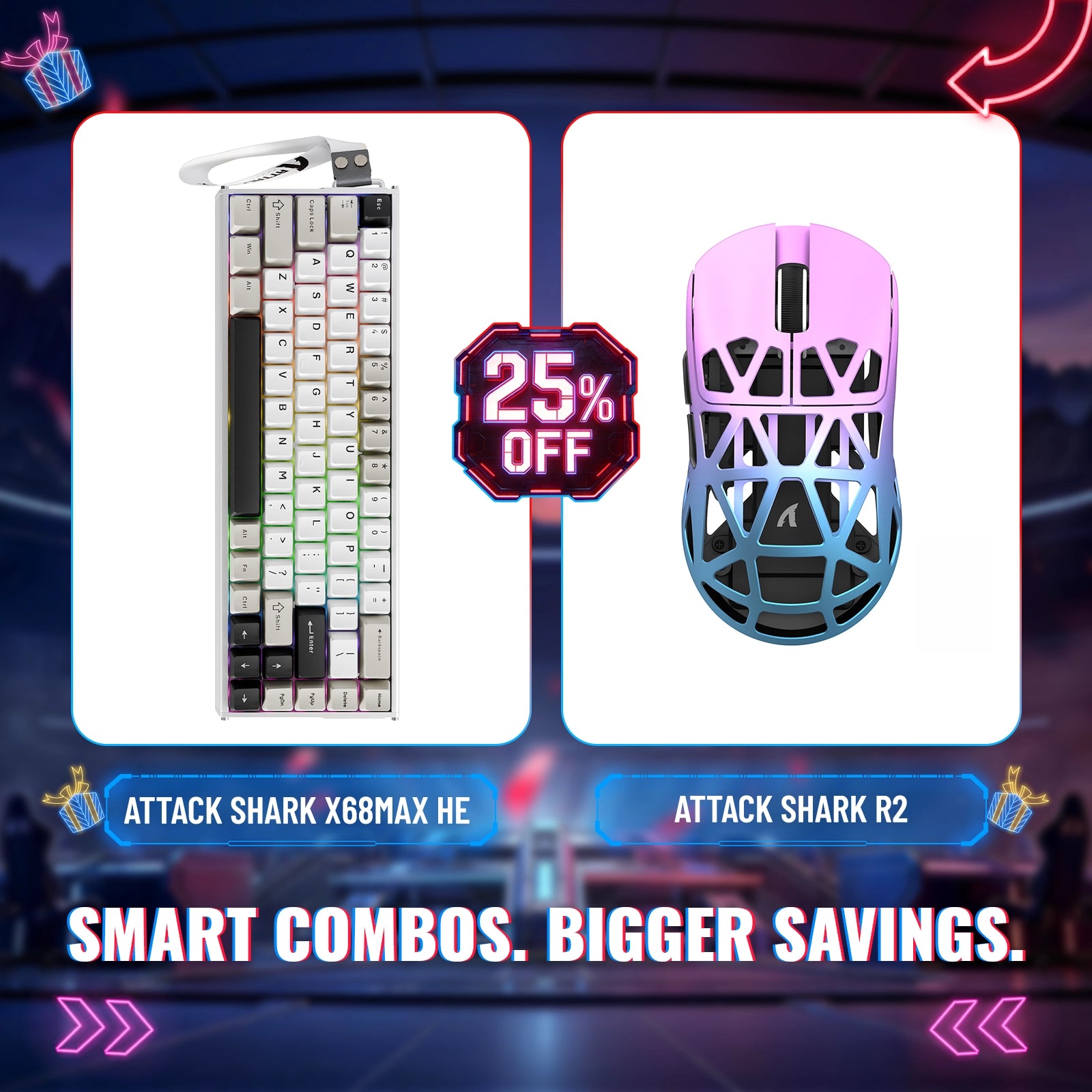 ATTACK SHARK X68MAX HE ラピッドトリガー アルミニウムキーボード + R2 マグネシウム合金ワイヤレスゲーミングマウスバンドル
