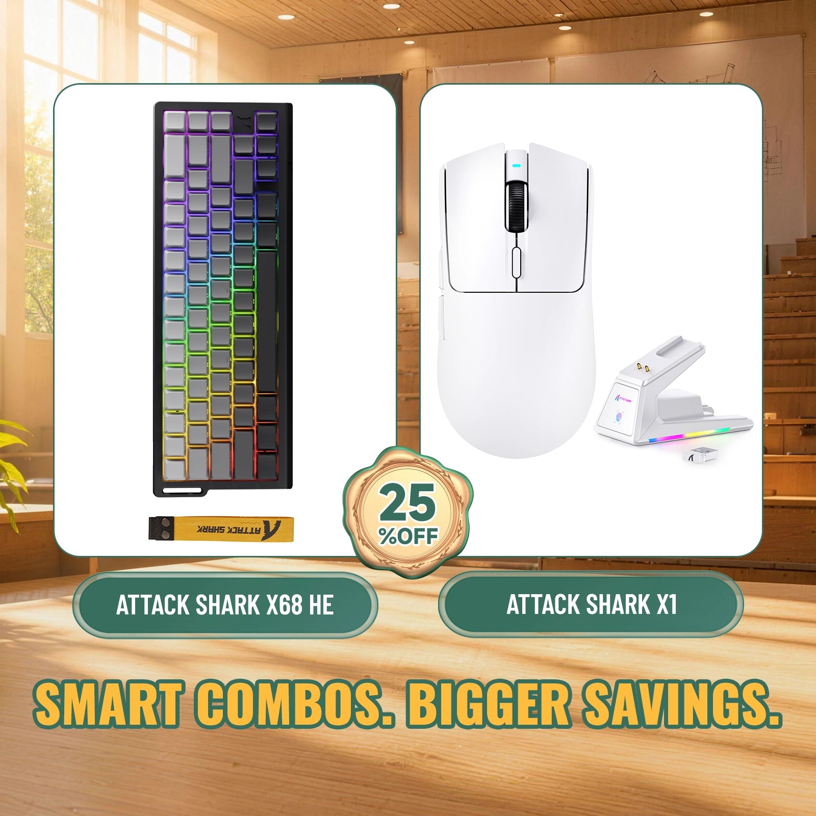 ATTACK SHARK X68HE ラピッドトリガーキーボード + X1 ワイヤレスゲーミングマウス バンドル