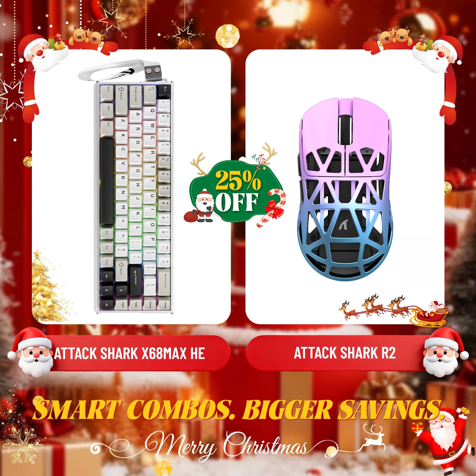 ATTACK SHARK X68MAX HE ラピッドトリガー アルミニウムキーボード + R2 マグネシウム合金ワイヤレスゲーミングマウスバンドル