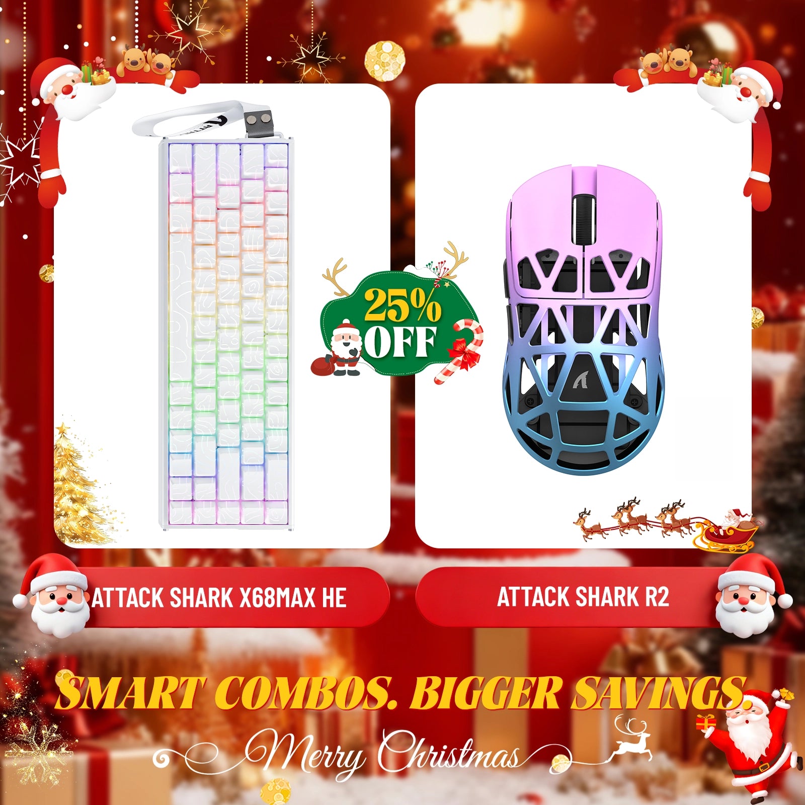 ATTACK SHARK X68MAX HE ラピッドトリガー アルミニウムキーボード + R2 マグネシウム合金ワイヤレスゲーミングマウスバンドル