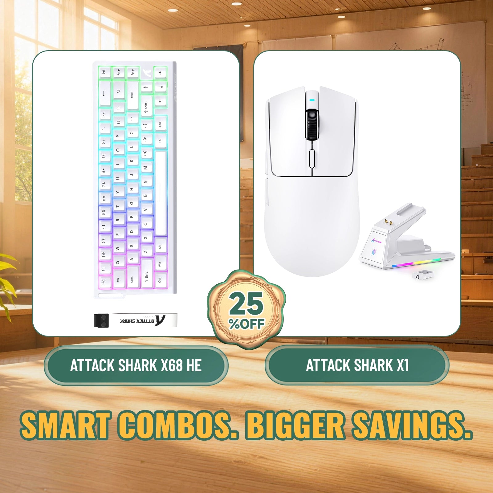 ATTACK SHARK X68HE ラピッドトリガーキーボード + X1 ワイヤレスゲーミングマウス バンドル