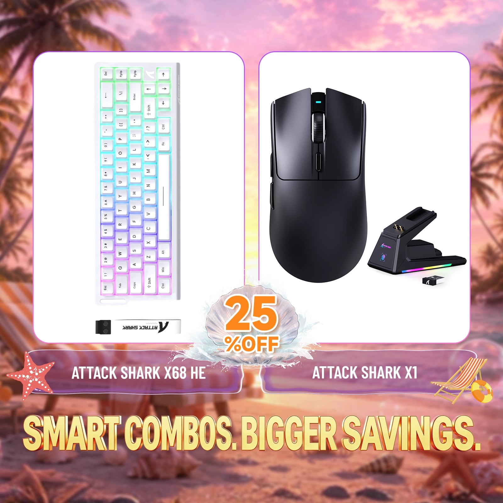 ATTACK SHARK X68HE ラピッドトリガーキーボード + X1 ワイヤレスゲーミングマウス バンドル
