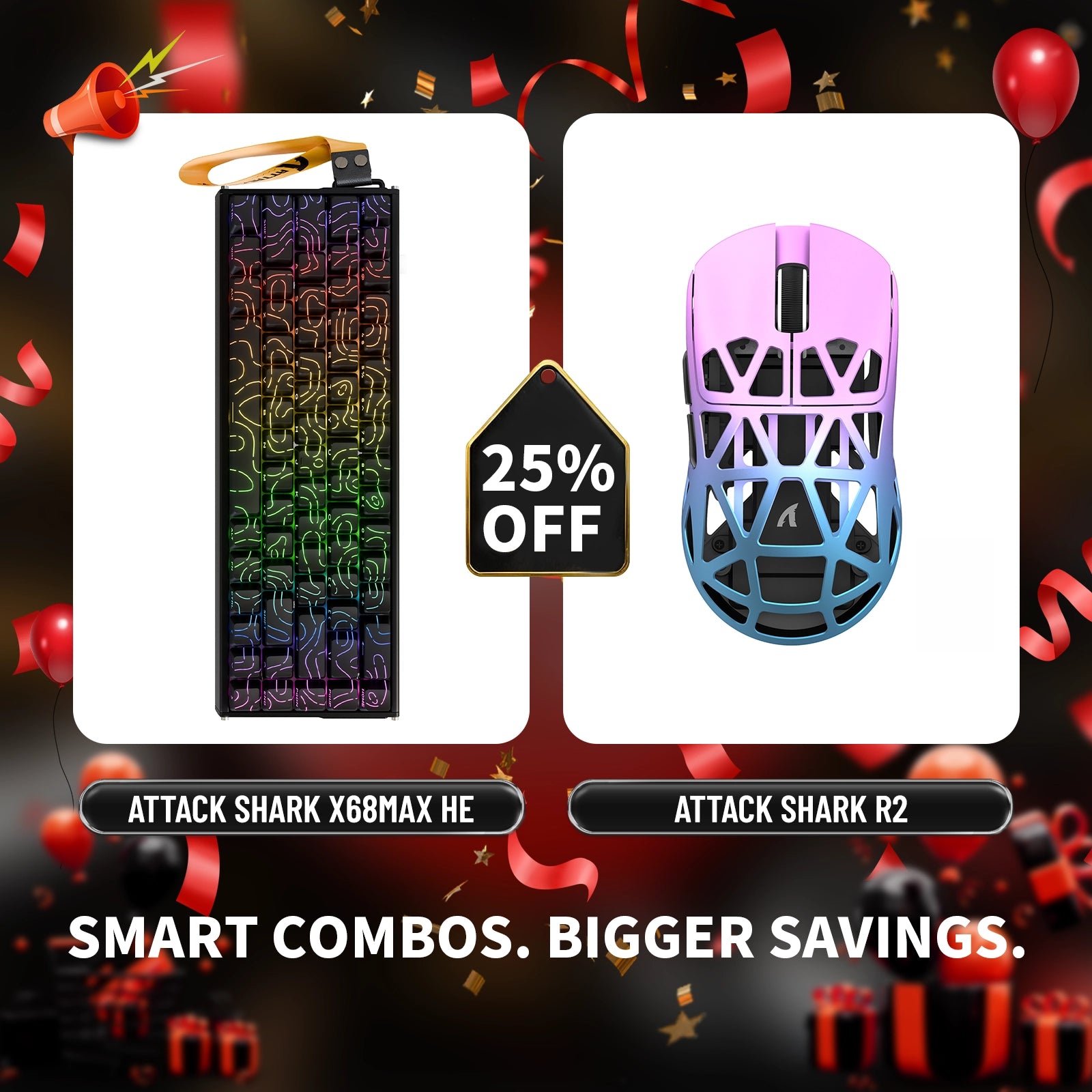 ATTACK SHARK X68MAX HE ラピッドトリガー アルミニウムキーボード + R2 マグネシウム合金ワイヤレスゲーミングマウスバンドル