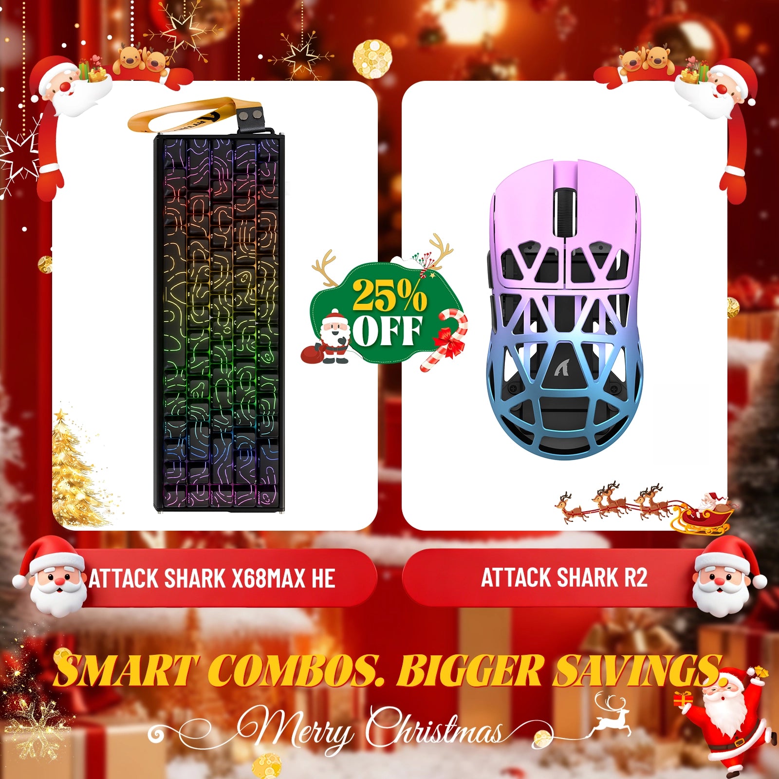 ATTACK SHARK X68MAX HE ラピッドトリガー アルミニウムキーボード + R2 マグネシウム合金ワイヤレスゲーミングマウスバンドル