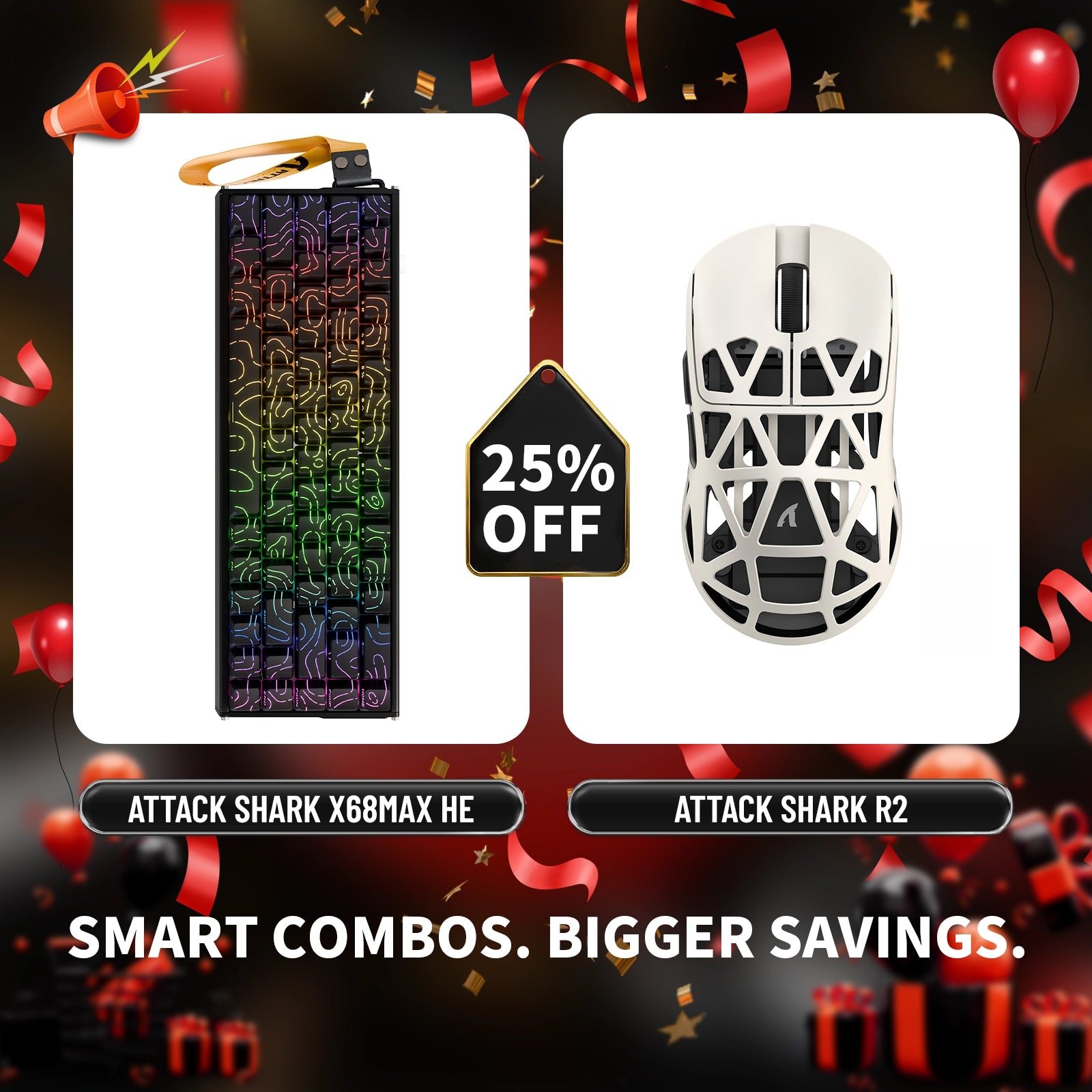 ATTACK SHARK X68MAX HE ラピッドトリガー アルミニウムキーボード + R2 マグネシウム合金ワイヤレスゲーミングマウスバンドル