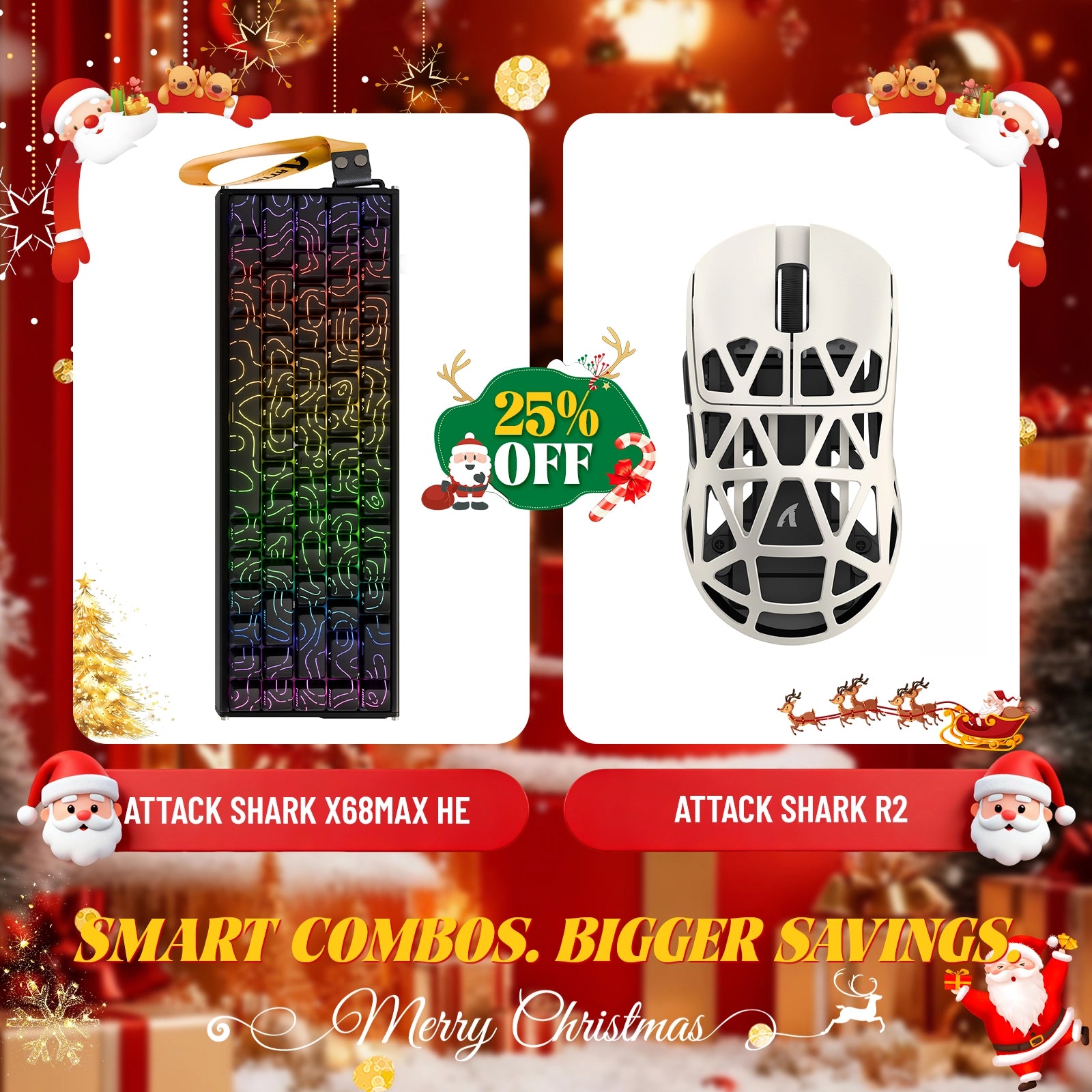 ATTACK SHARK X68MAX HE ラピッドトリガー アルミニウムキーボード + R2 マグネシウム合金ワイヤレスゲーミングマウスバンドル