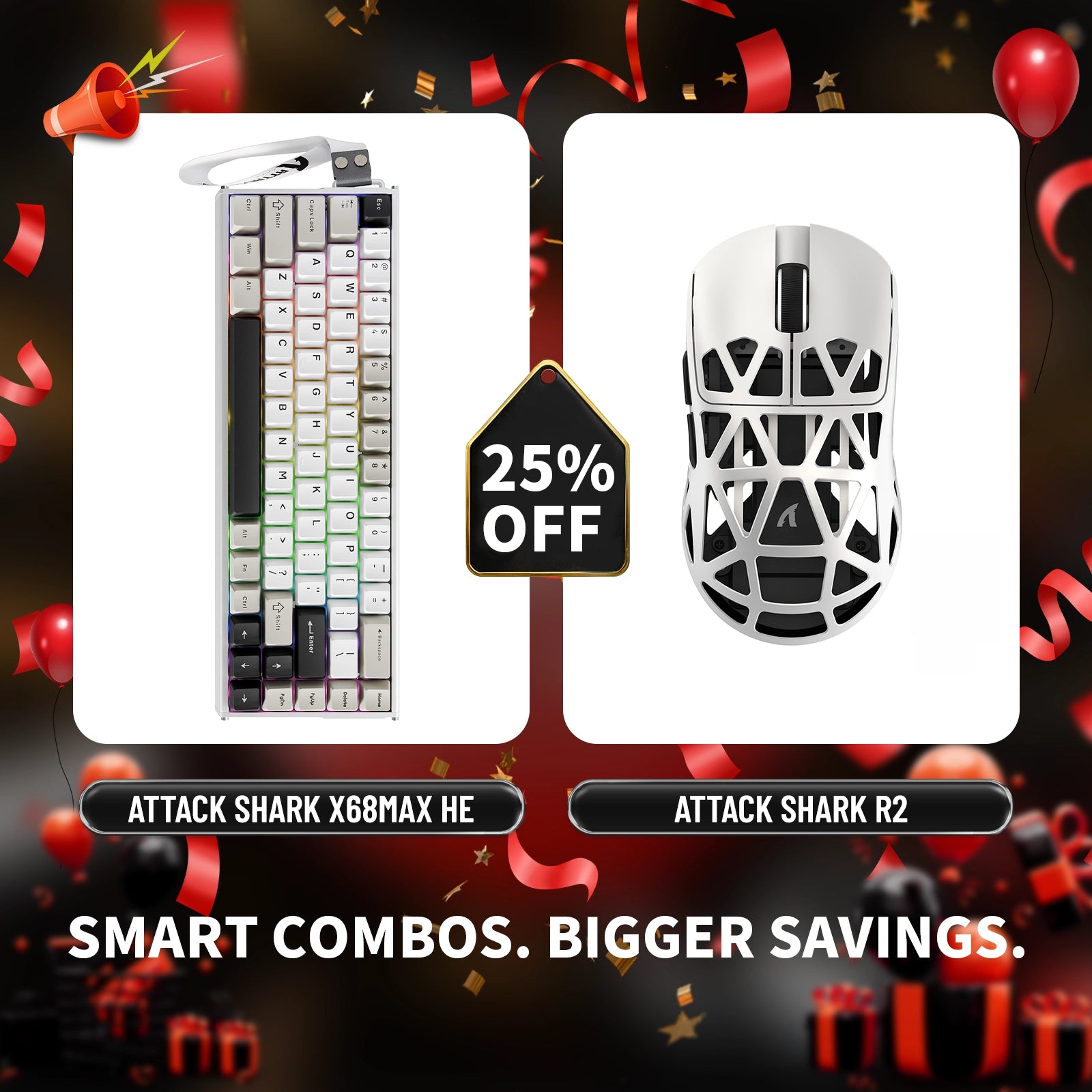 ATTACK SHARK X68MAX HE ラピッドトリガー アルミニウムキーボード + R2 マグネシウム合金ワイヤレスゲーミングマウスバンドル