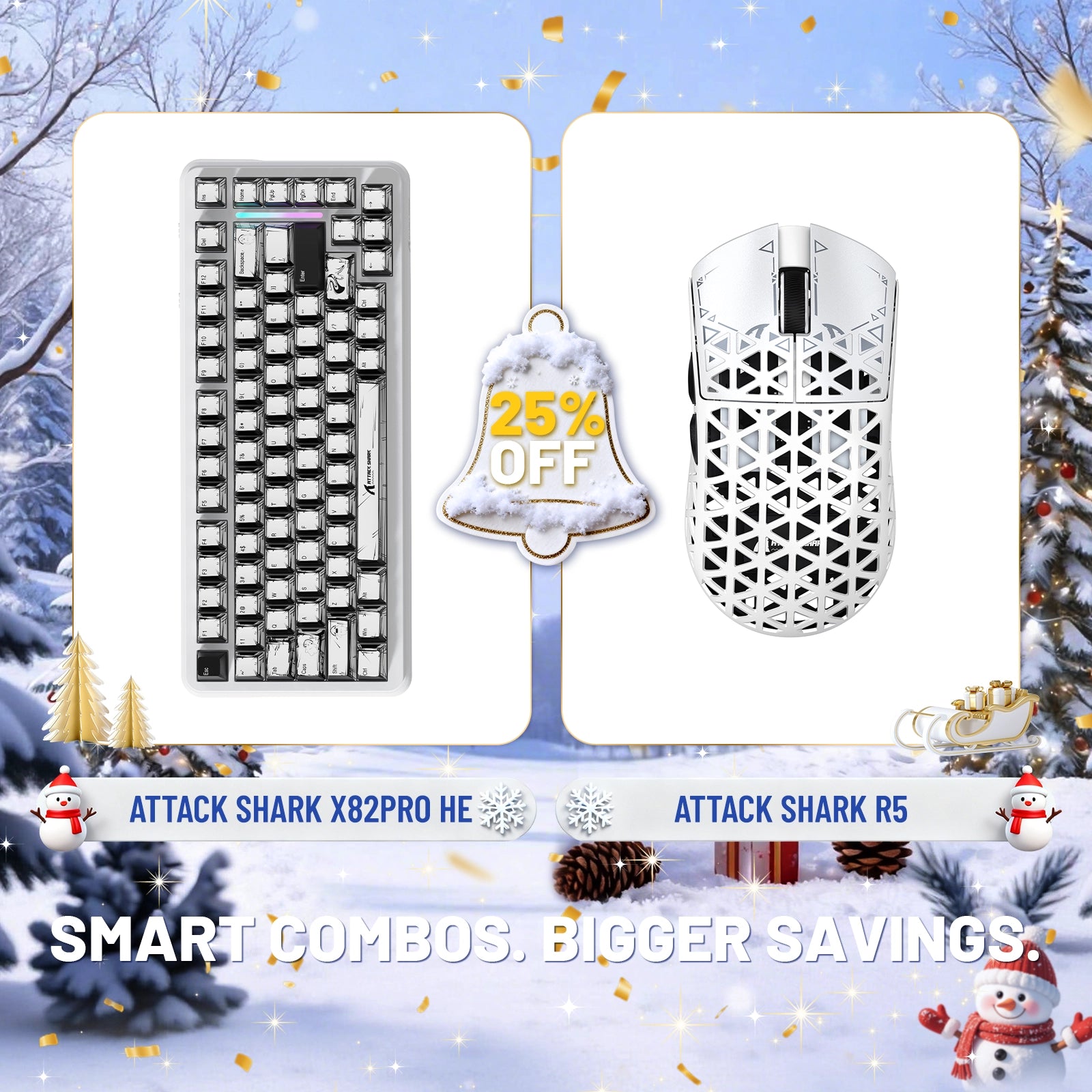 ATTACK SHARK X82PRO HE ラピッドトリガーキーボード + R5 カーボンファイバーワイヤレスゲーミングマウスバンドル