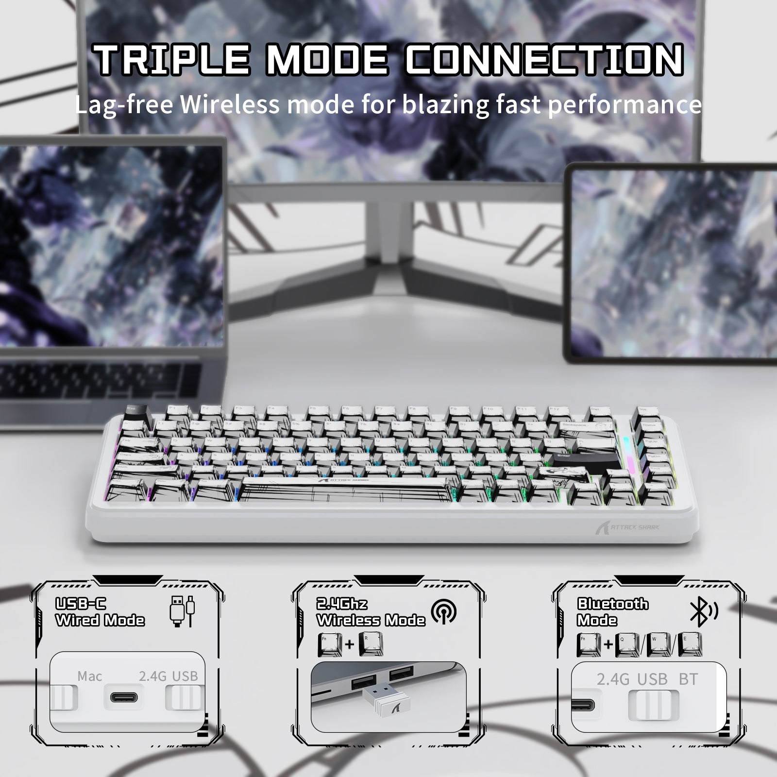 ATTACK SHARK X82PRO HE ワイヤレス ラピッドトリガー ゲーミングキーボード マグネティックスイッチ