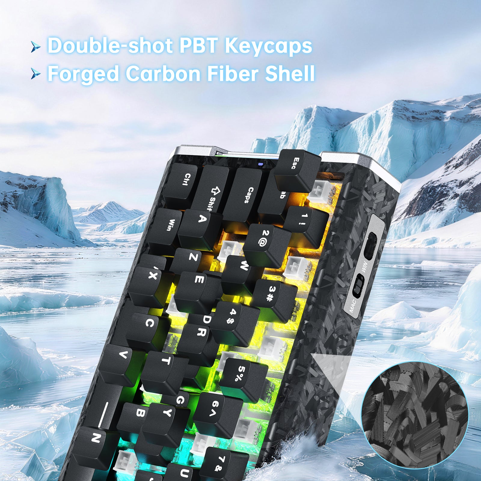 ATTACK SHARK R68 HE forged carbon fiber rapid trigger gaming keyboard with RGB.