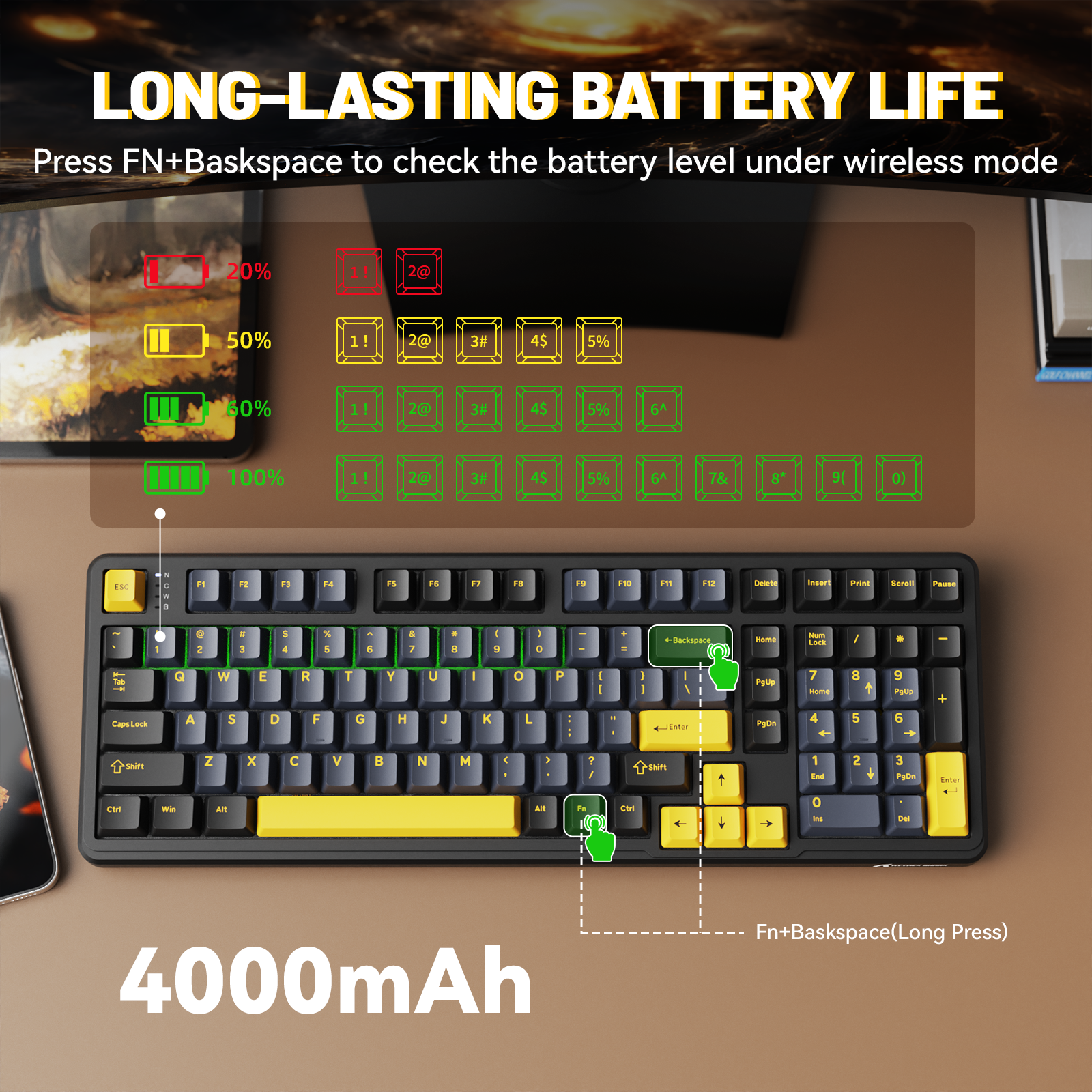 ATTACK SHARK X98 フルサイズ ワイヤレス メカニカルキーボード