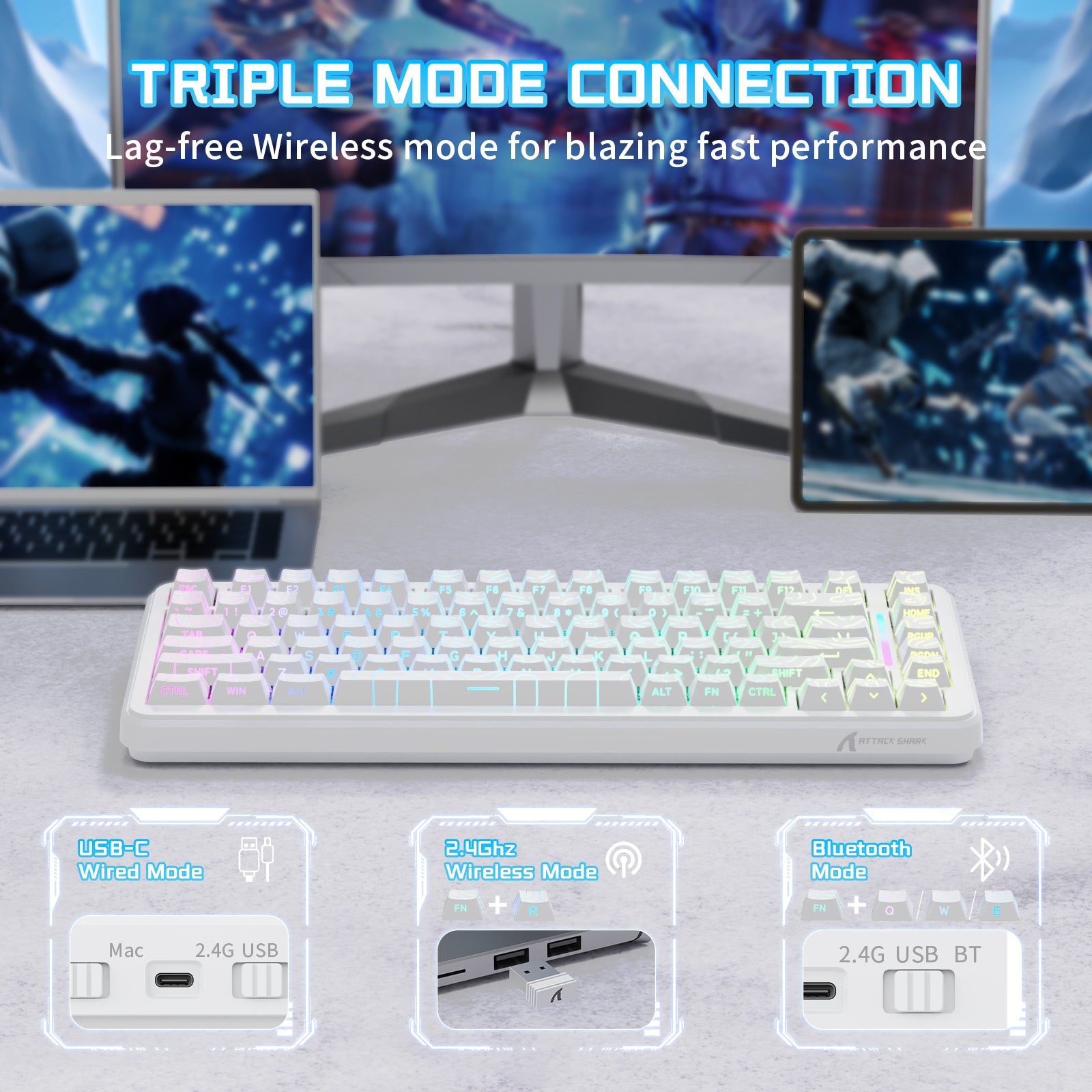 ATTACK SHARK X82PRO HE ワイヤレス ラピッドトリガー ゲーミングキーボード マグネティックスイッチ