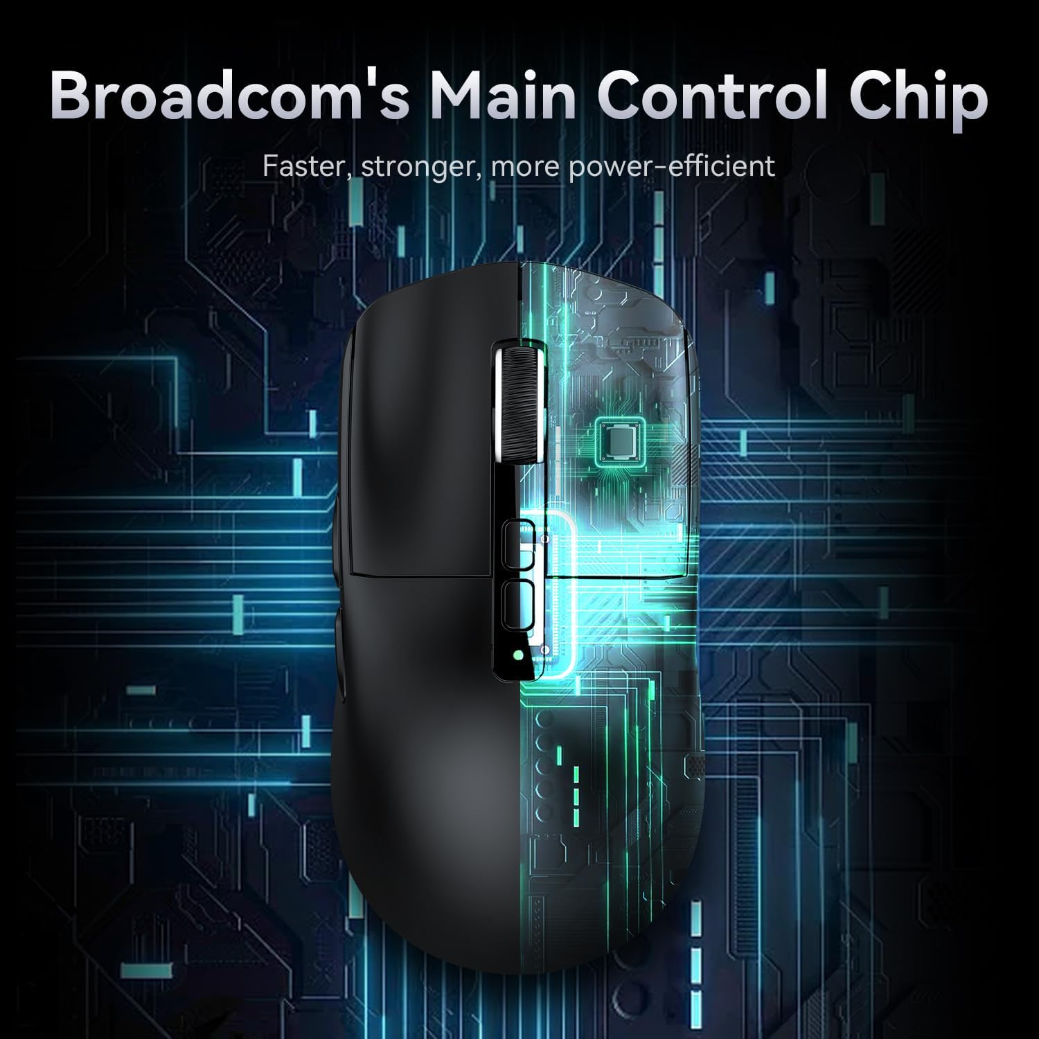 Broadcom main control chip inside Attack Shark X6 gaming mouse, highlighting efficiency.