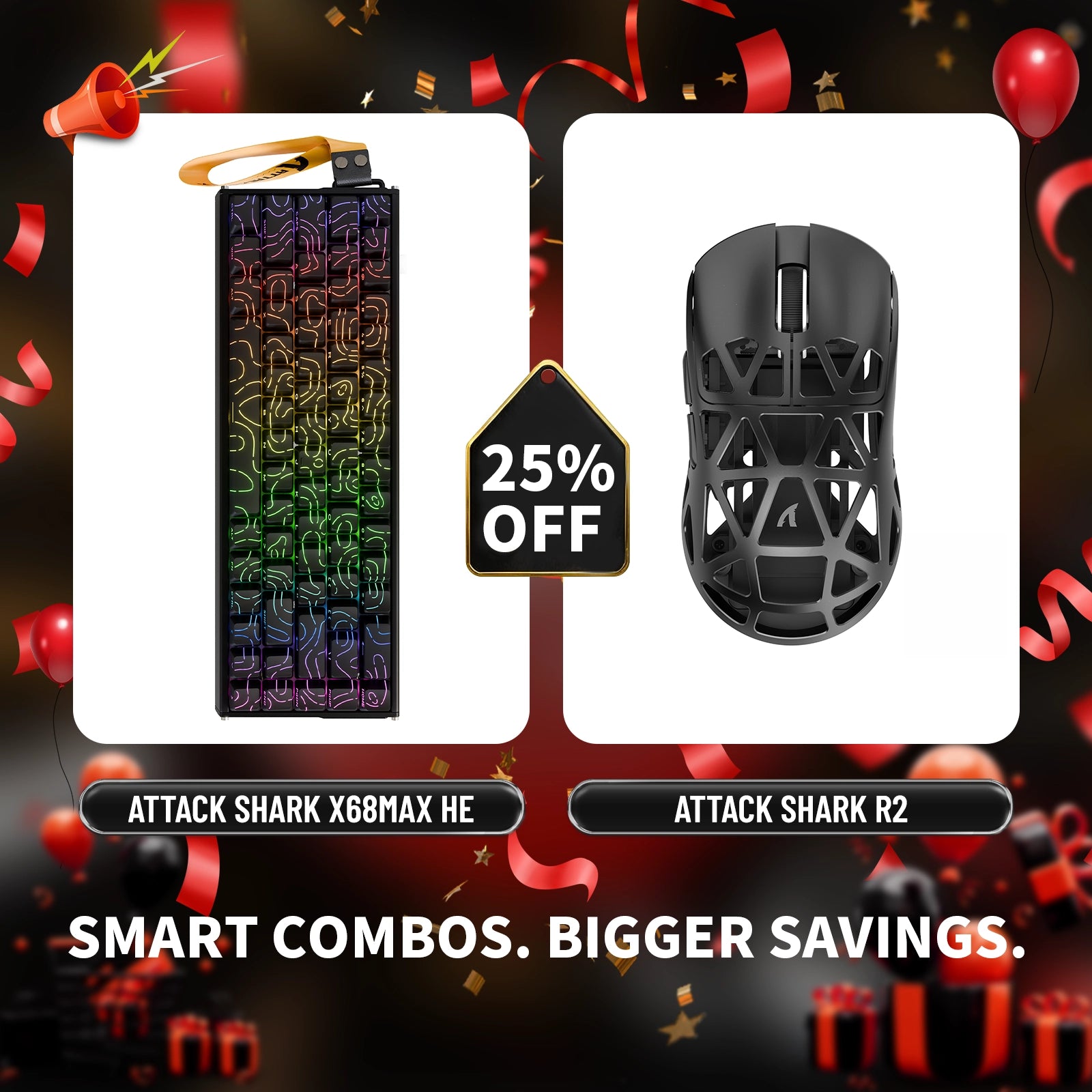 ATTACK SHARK X68MAX HE ラピッドトリガー アルミニウムキーボード + R2 マグネシウム合金ワイヤレスゲーミングマウスバンドル