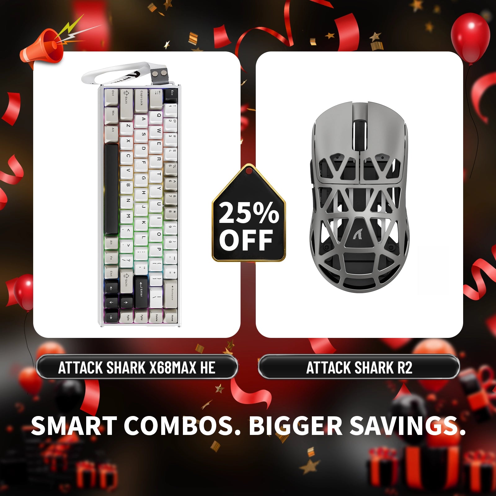ATTACK SHARK X68MAX HE ラピッドトリガー アルミニウムキーボード + R2 マグネシウム合金ワイヤレスゲーミングマウスバンドル